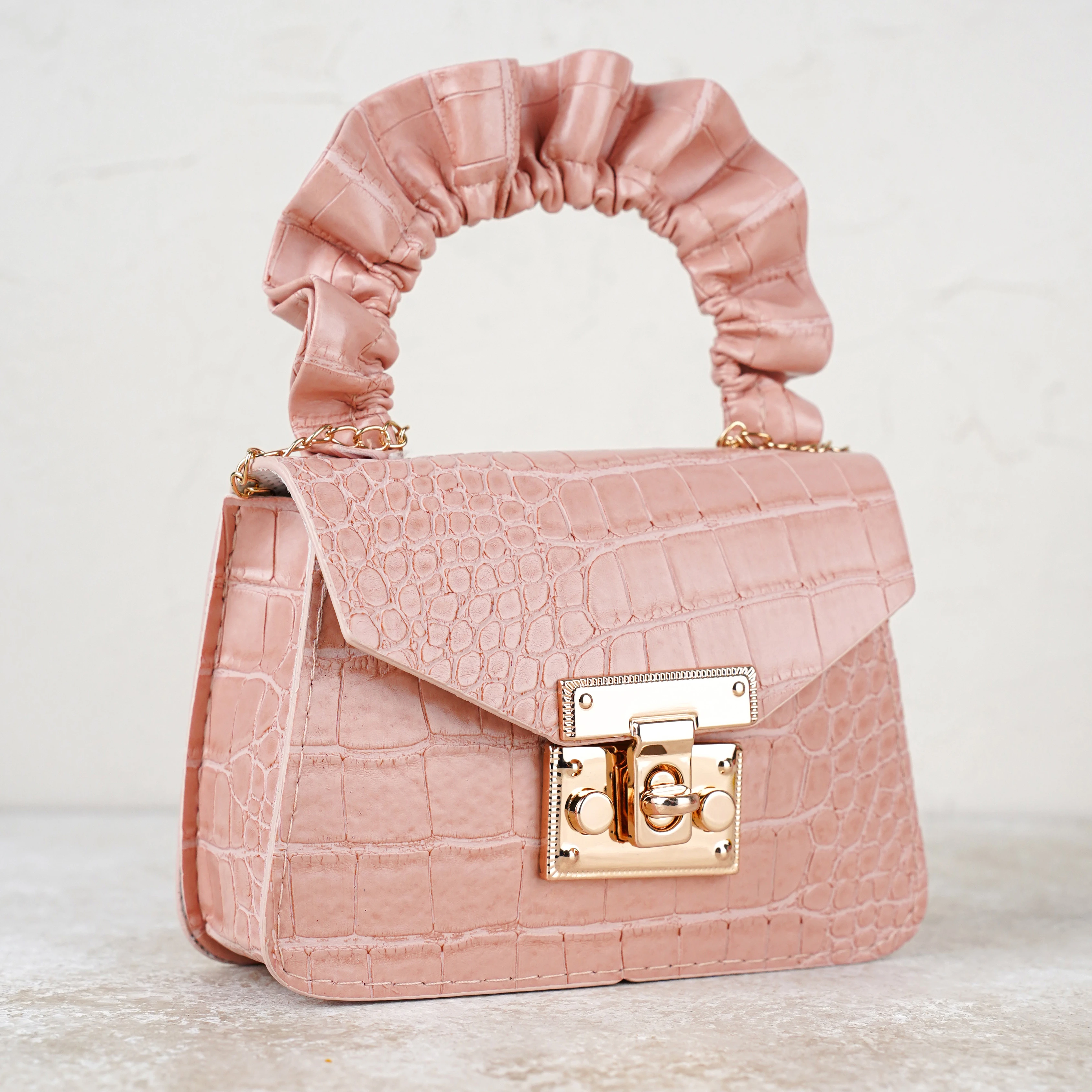 Lora Bliss Kız Çocuk Kroko Desenli Mini Omuz ve El Çantası - Pudra Pembe