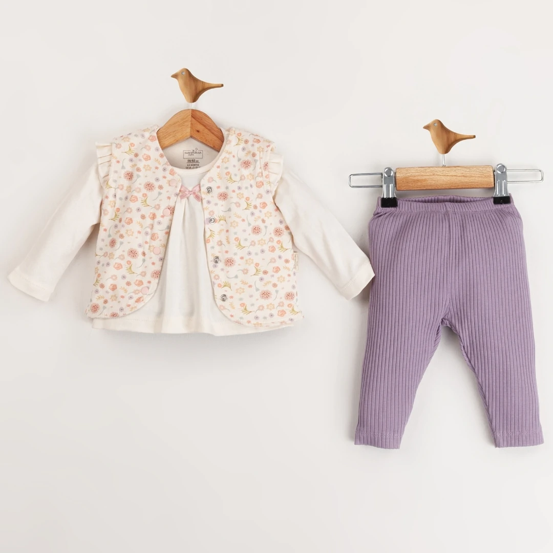 Lora Bliss Kız Çocuk Çiçekli Yelekli Takım - Mor