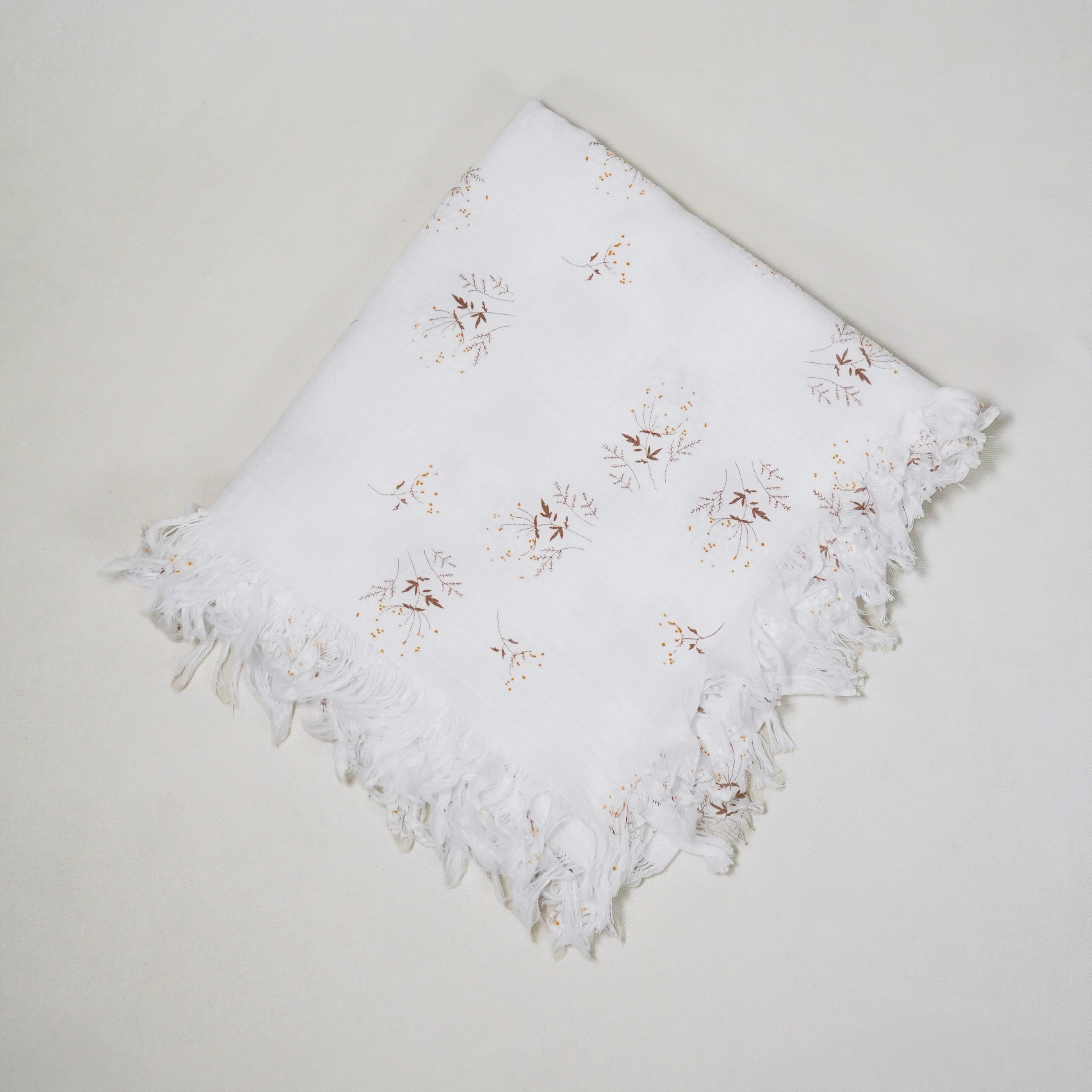 Lora Bliss Unisex 2 Kat Müslin Battaniye – Floral Desenli (105×120 cm) - Kahverengi