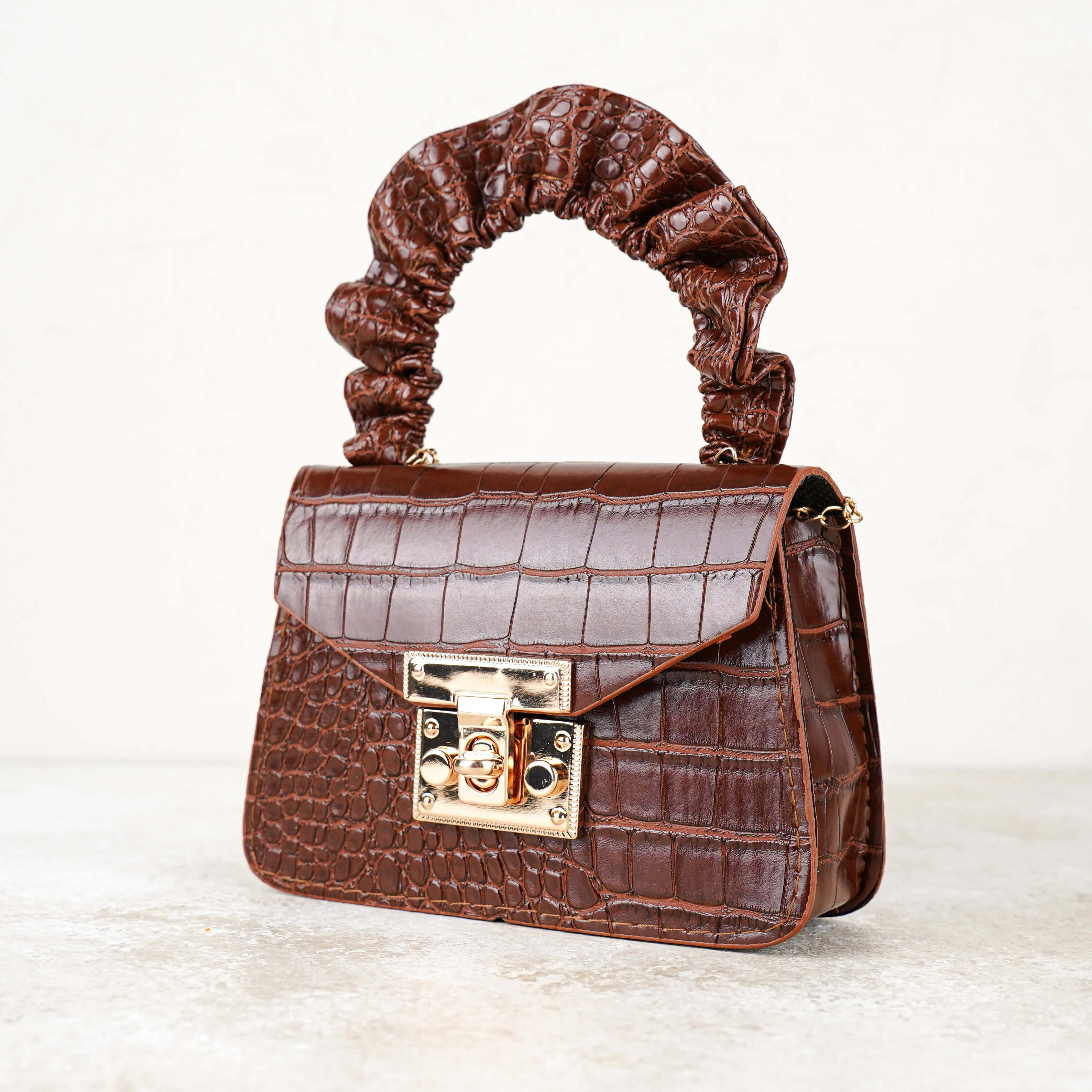 Lora Bliss Kız Çocuk Kroko Desenli Mini Omuz ve El Çantası - Kahverengi