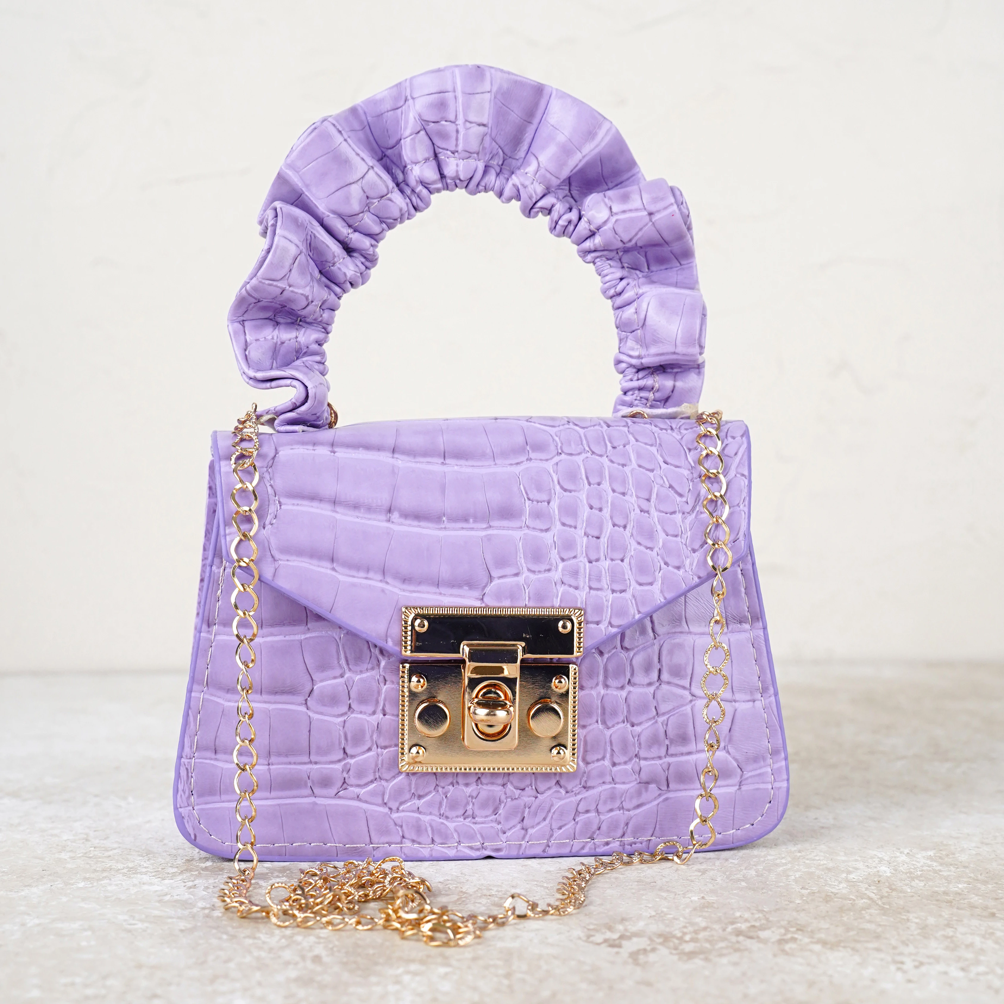 Lora Bliss Kız Çocuk Kroko Desenli Mini Omuz ve El Çantası - Lila