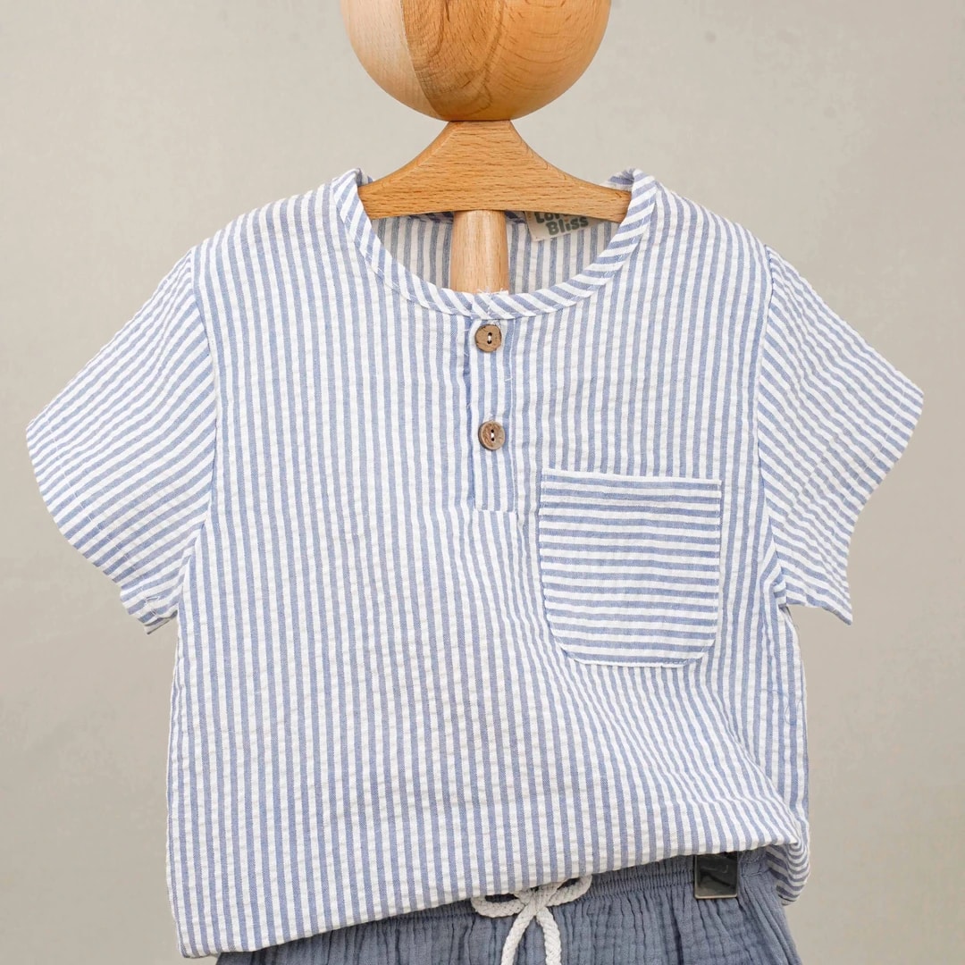 Lora Bliss Mavi Beyaz Çizgili Yazlık Erkek Çocuk Takım | İkili Set - Mavi