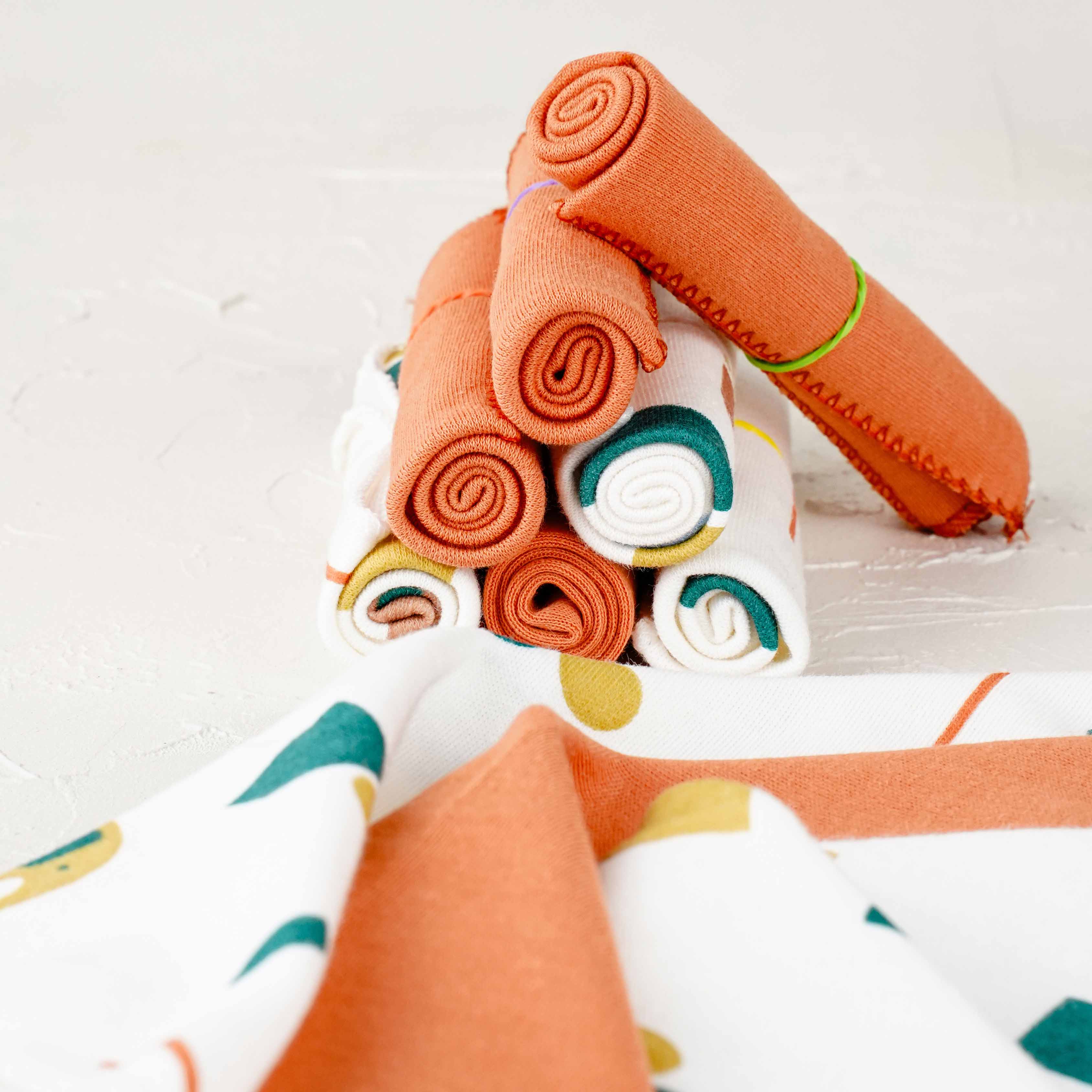 Lora Bliss Unisex 7'li Desenli Ağız Mendili Seti 23x23 cm - Turuncu