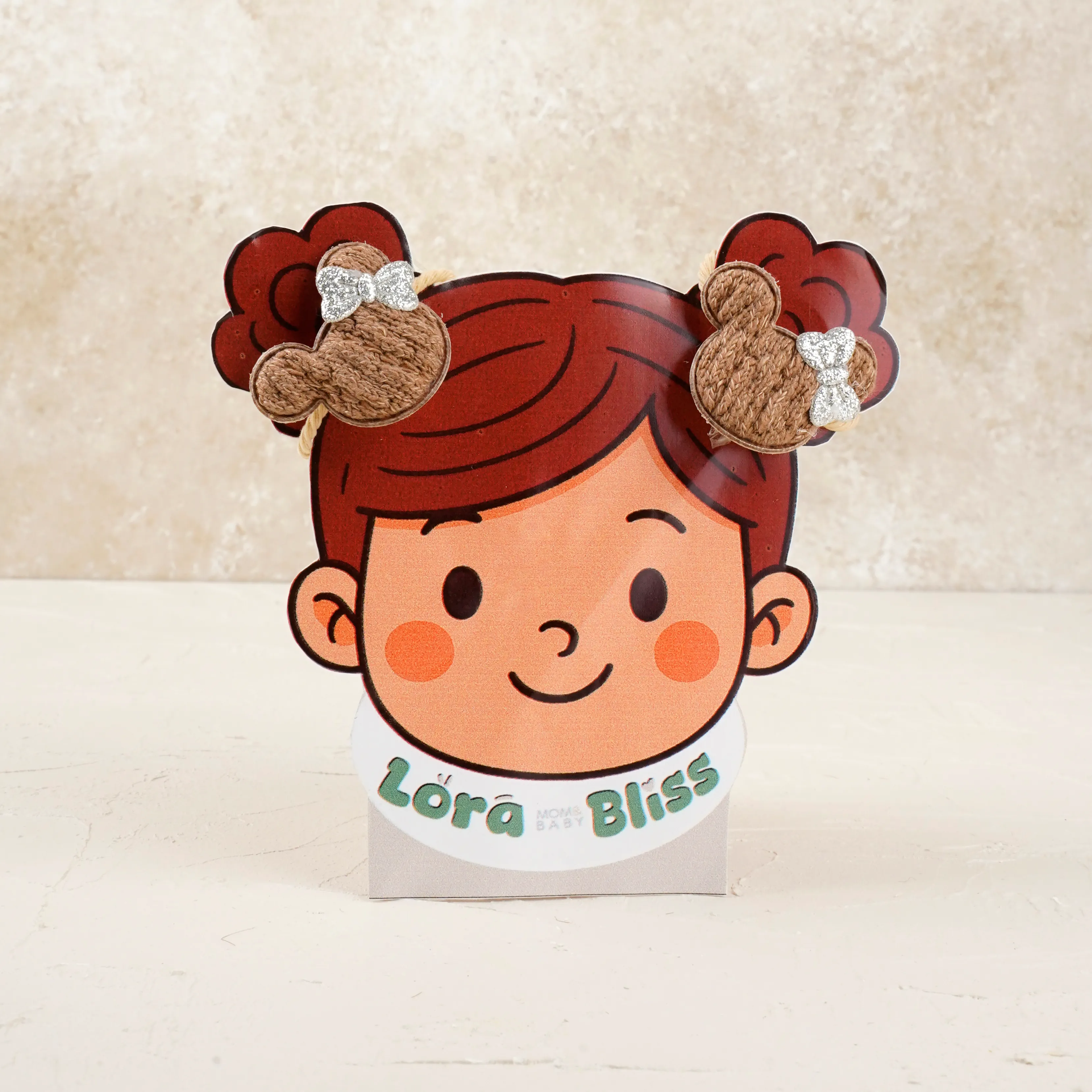 Çiftli Simli Fiyonk Detaylı Mickey Figürlü Toka | Lora Bliss - Koyu Kahverengi
