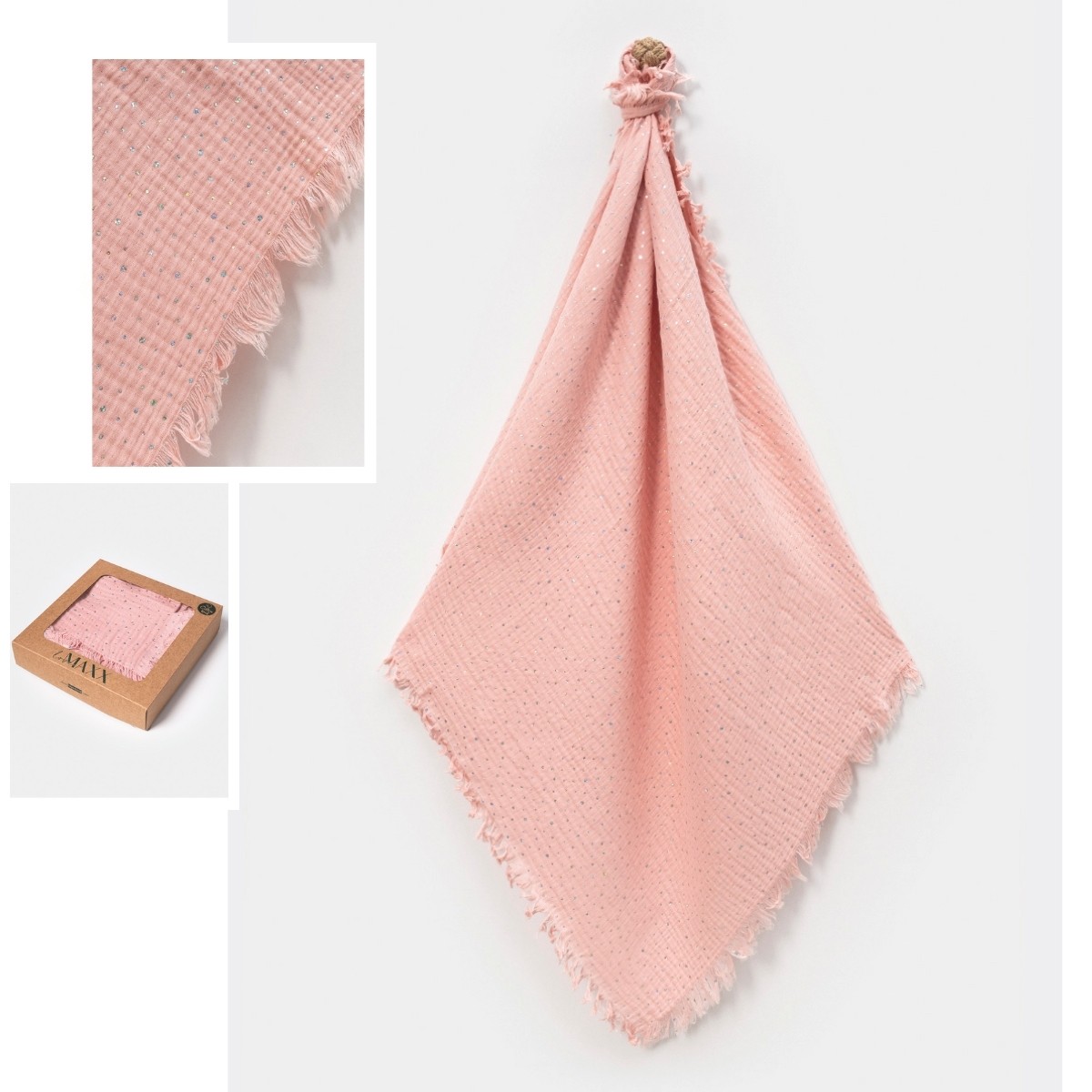 Lora Bliss Kız Bebek 4 Katlı Müslin Battaniye – 100x120 cm | Gül Kurusu, Hafif ve Yumuşak Yapı