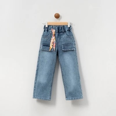 Lora Bliss Çiçek Nakışlı Kız Kot Pantolon – Fular Detaylı