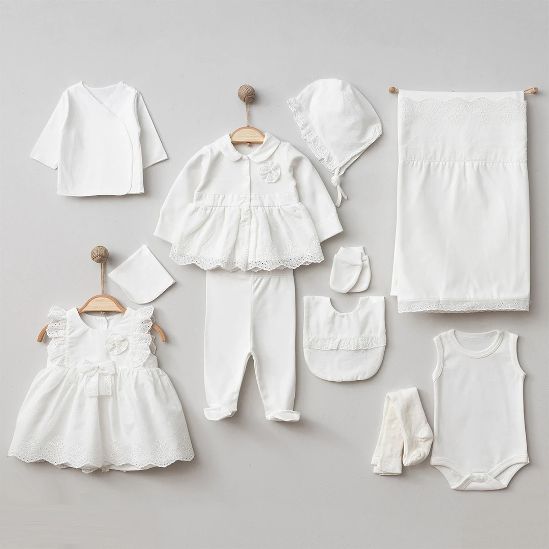 Lora Bliss Kız İncili Dokuma  10’lu Hastane Çıkışı Seti - Krem