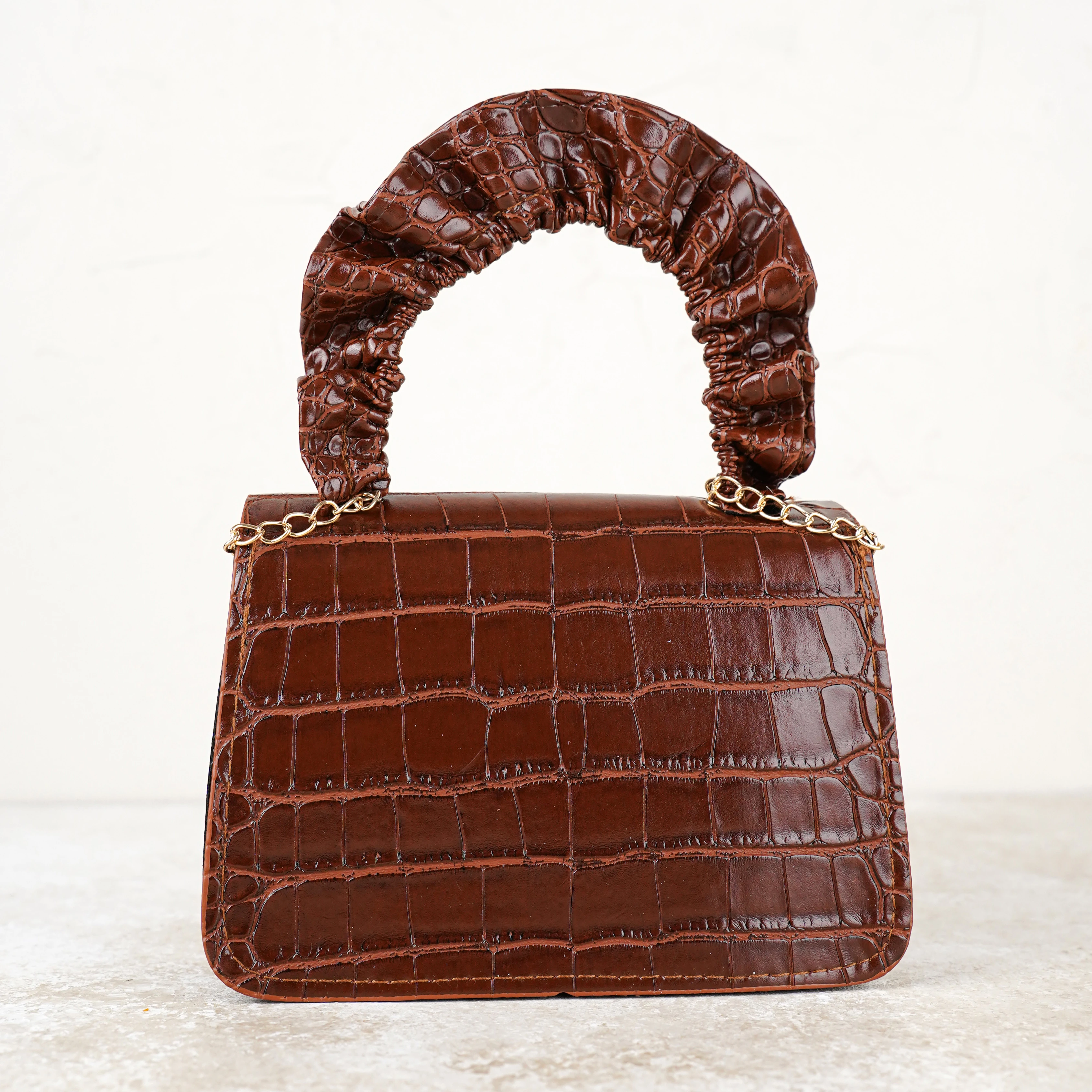 Lora Bliss Kız Çocuk Kroko Desenli Mini Omuz ve El Çantası - Kahverengi