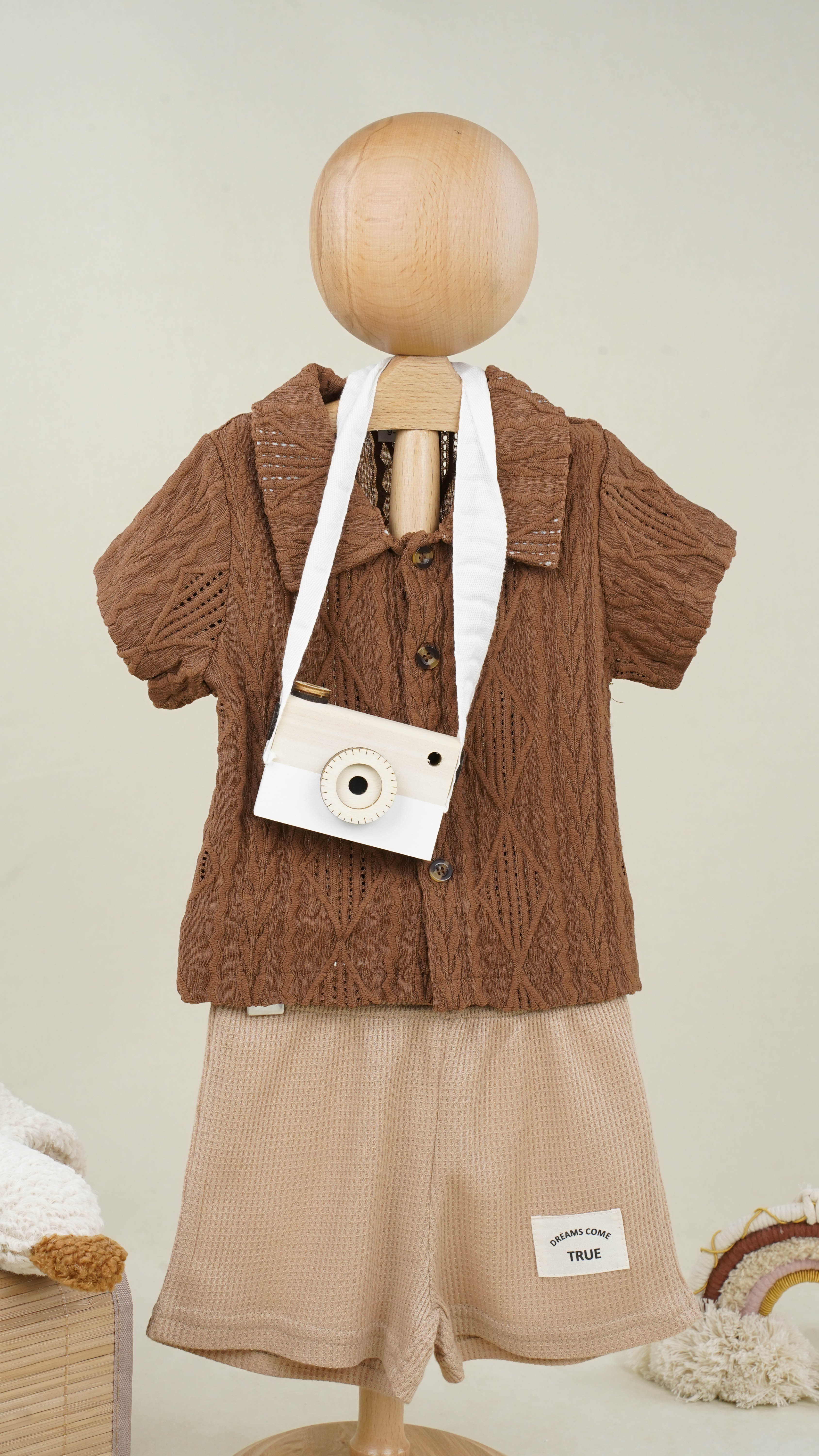 Lora Bliss Erkek Çocuk Kahverengi Gömlek ve Şort İkili Takım