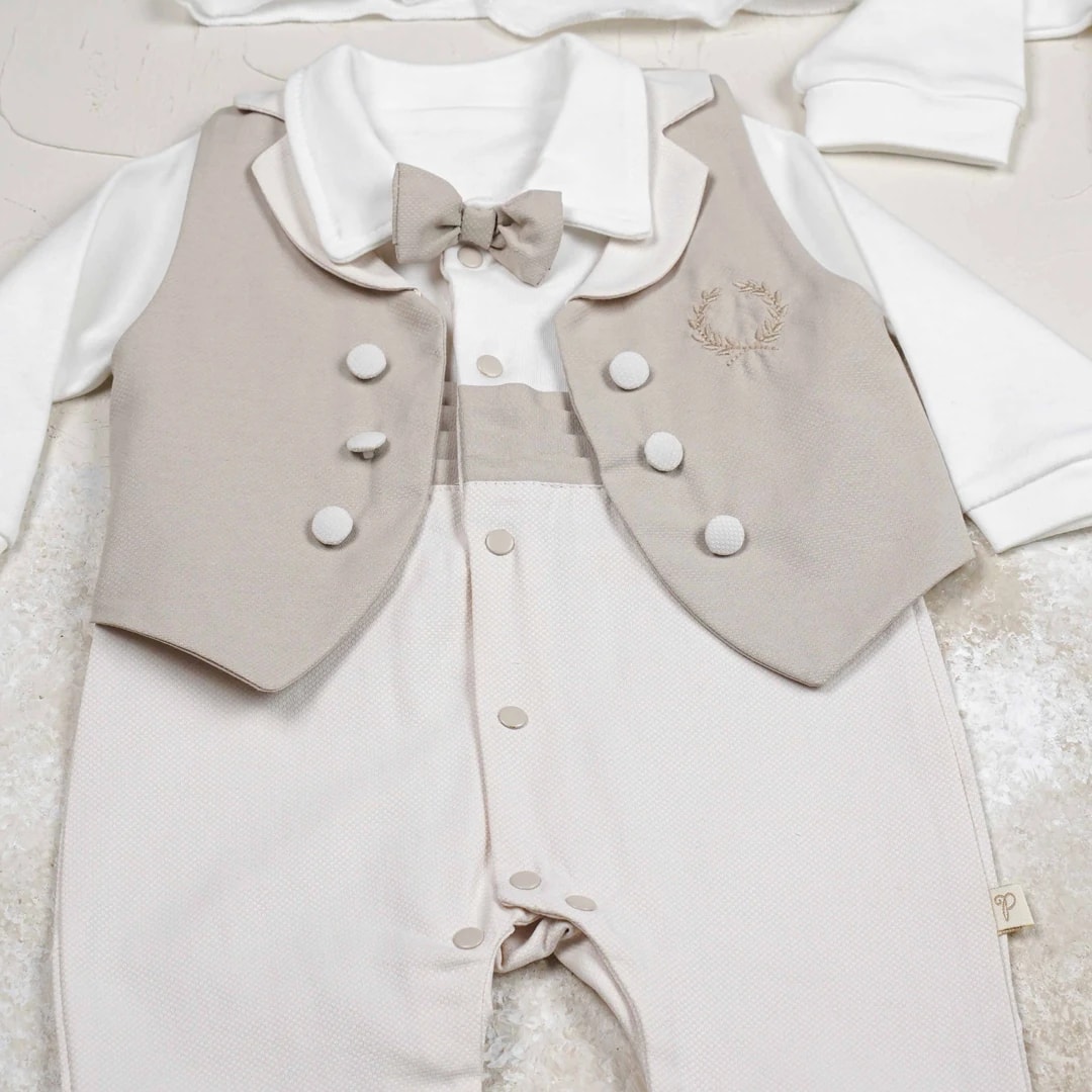 Lora Bliss Erkek Bebek Armalı 10’lu Hastane Çıkışı Seti - Bej