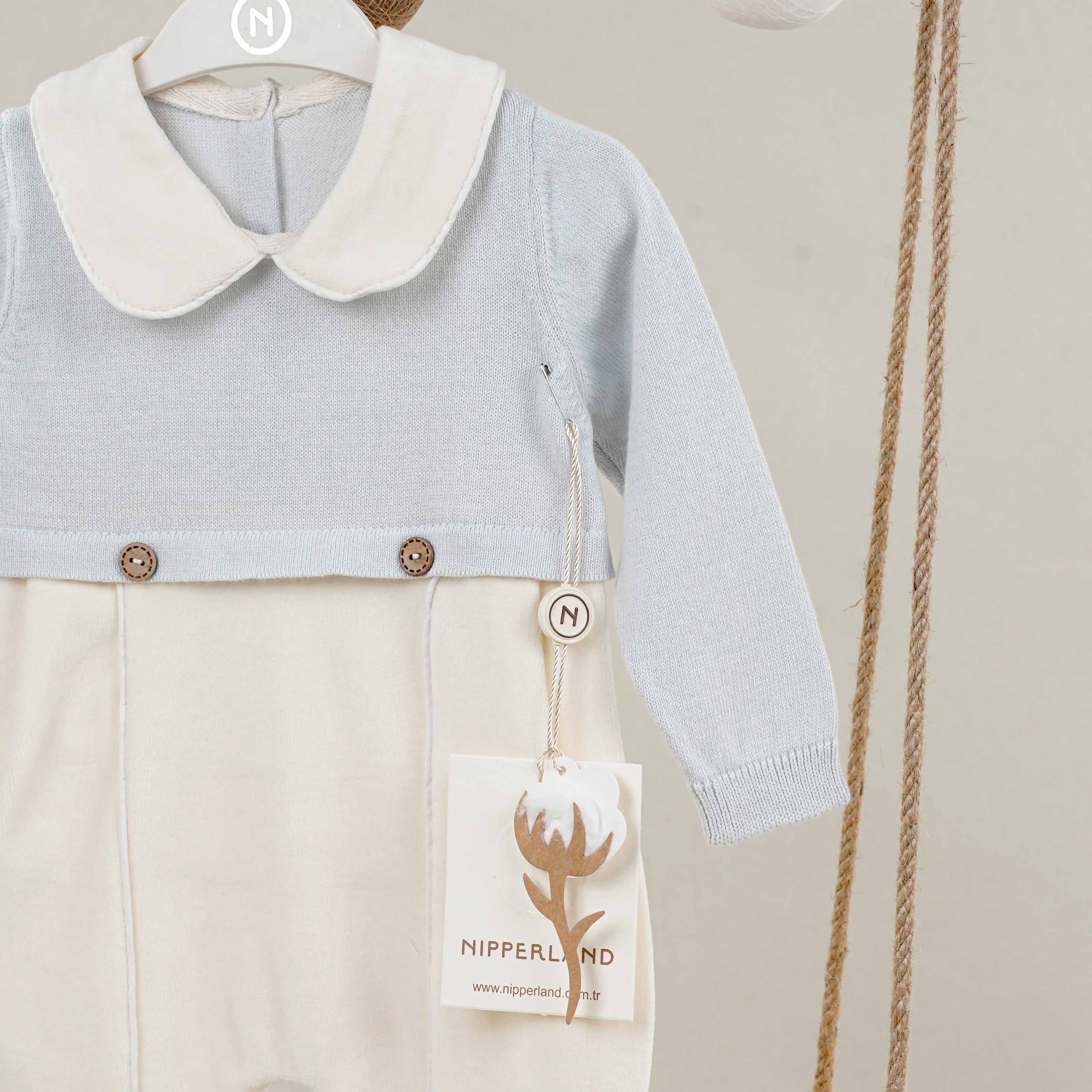Lora Bliss Oscar Mavi Erkek Bebek Tulum | 3-6-9-12 Ay %100 Pamuk