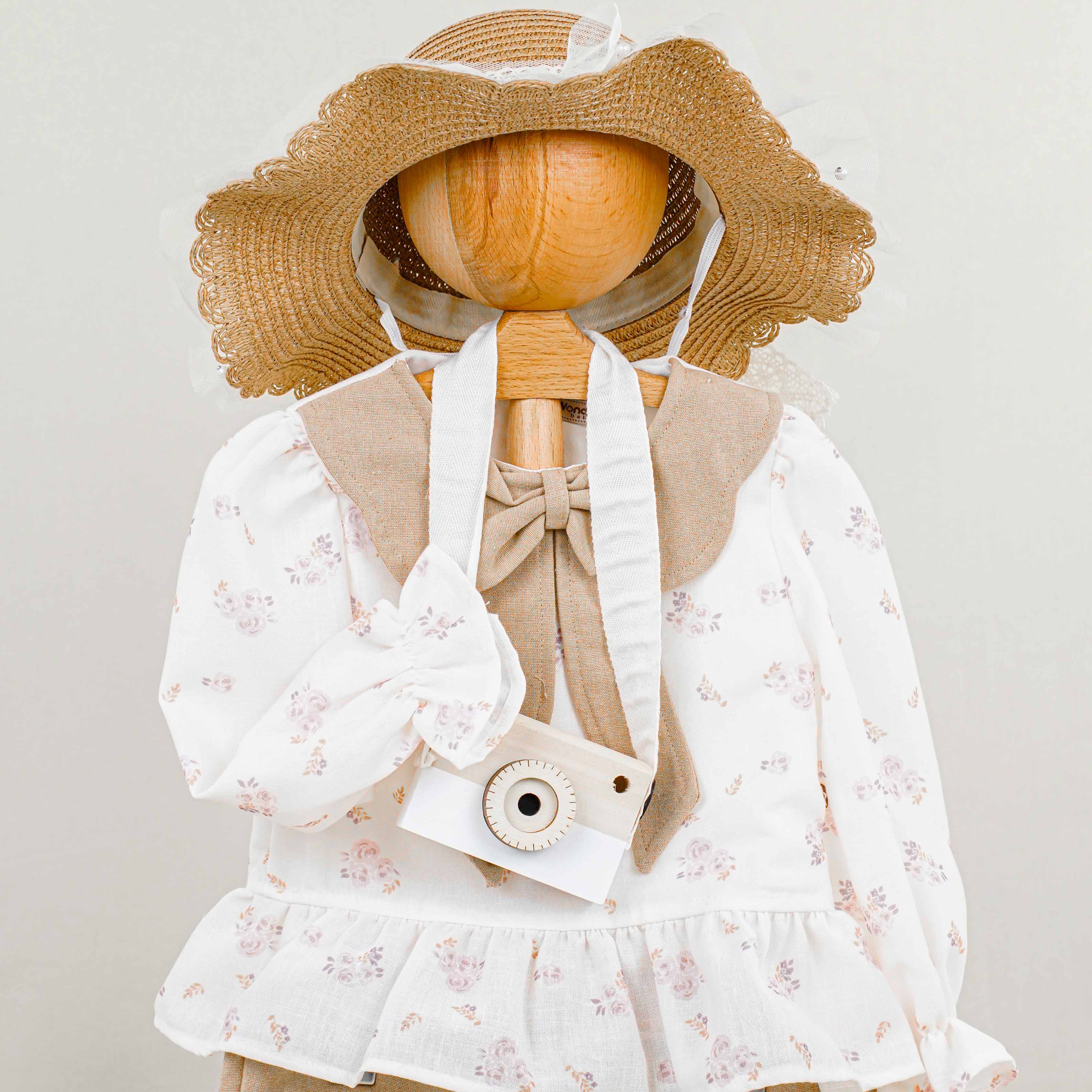 Lora Bliss Kız Çocuk Rose Keten Takım - Bej