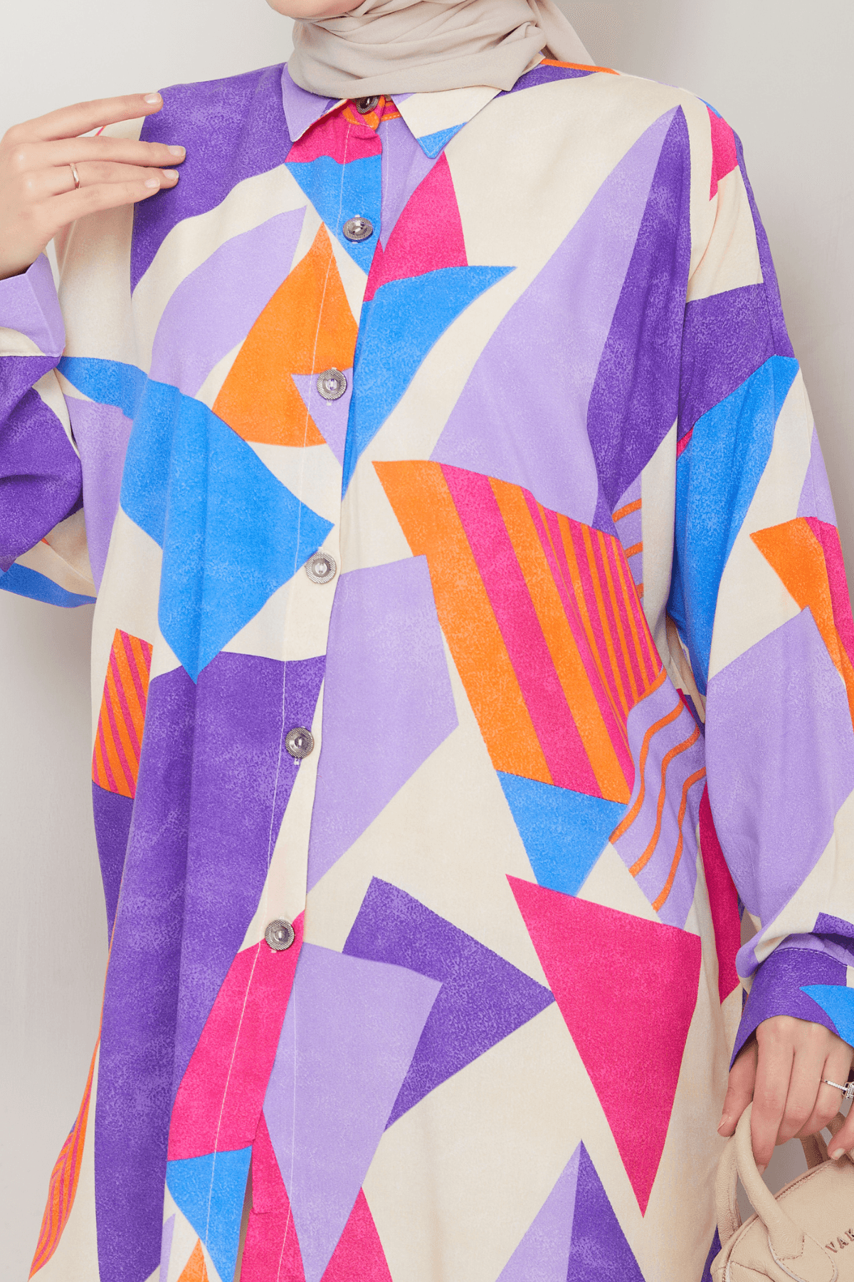 Oversize Geometrik Desenli  Kadın Gömlek