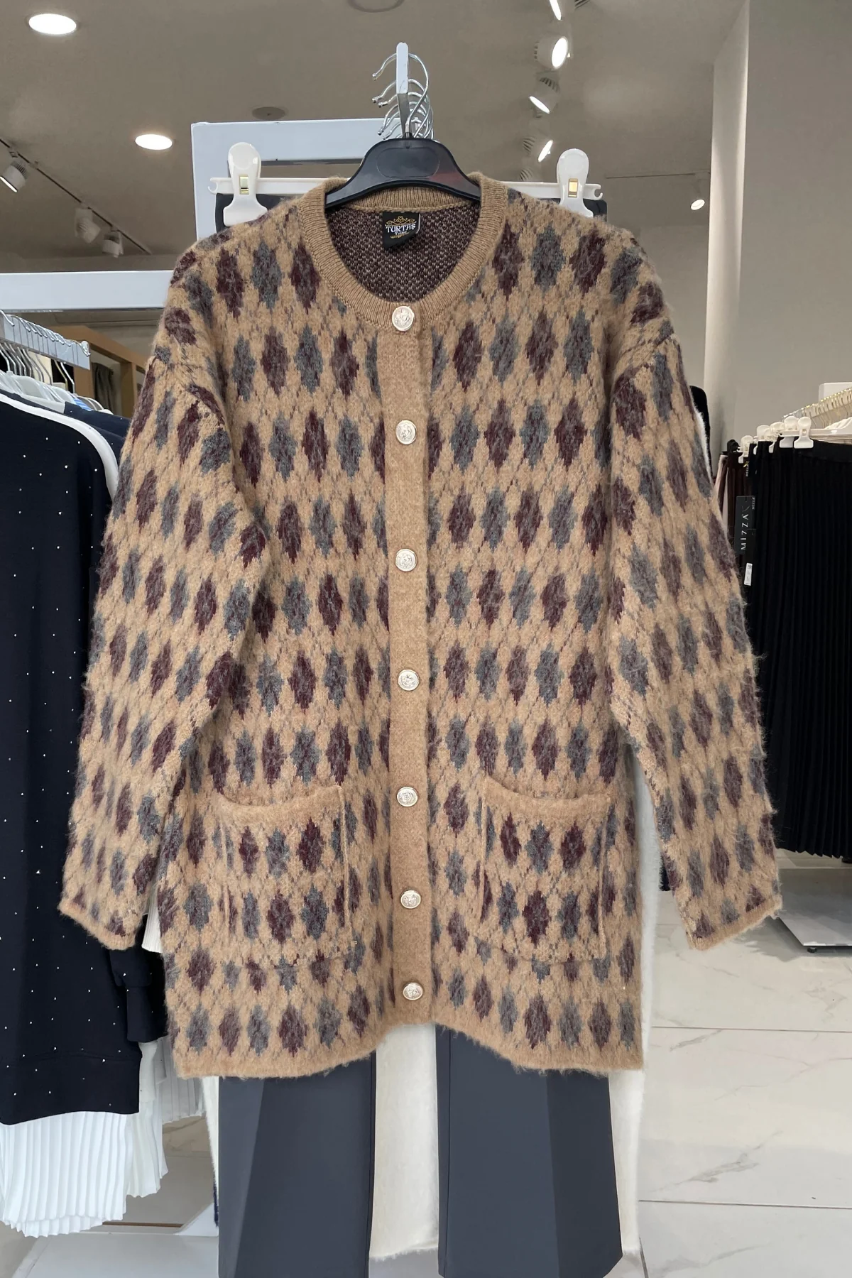 Baklava Desenli Hırka - Camel