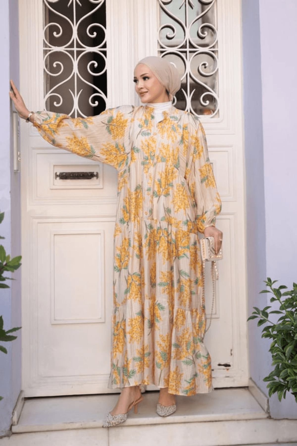Mango Sarı Çiçekli Elbise