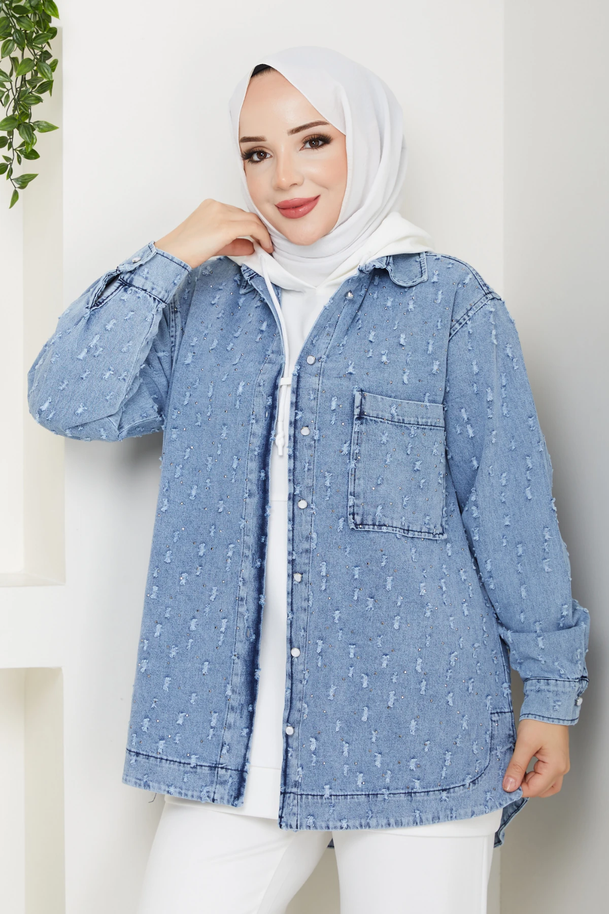 Kot Ceket Pul Detaylı - Mavi