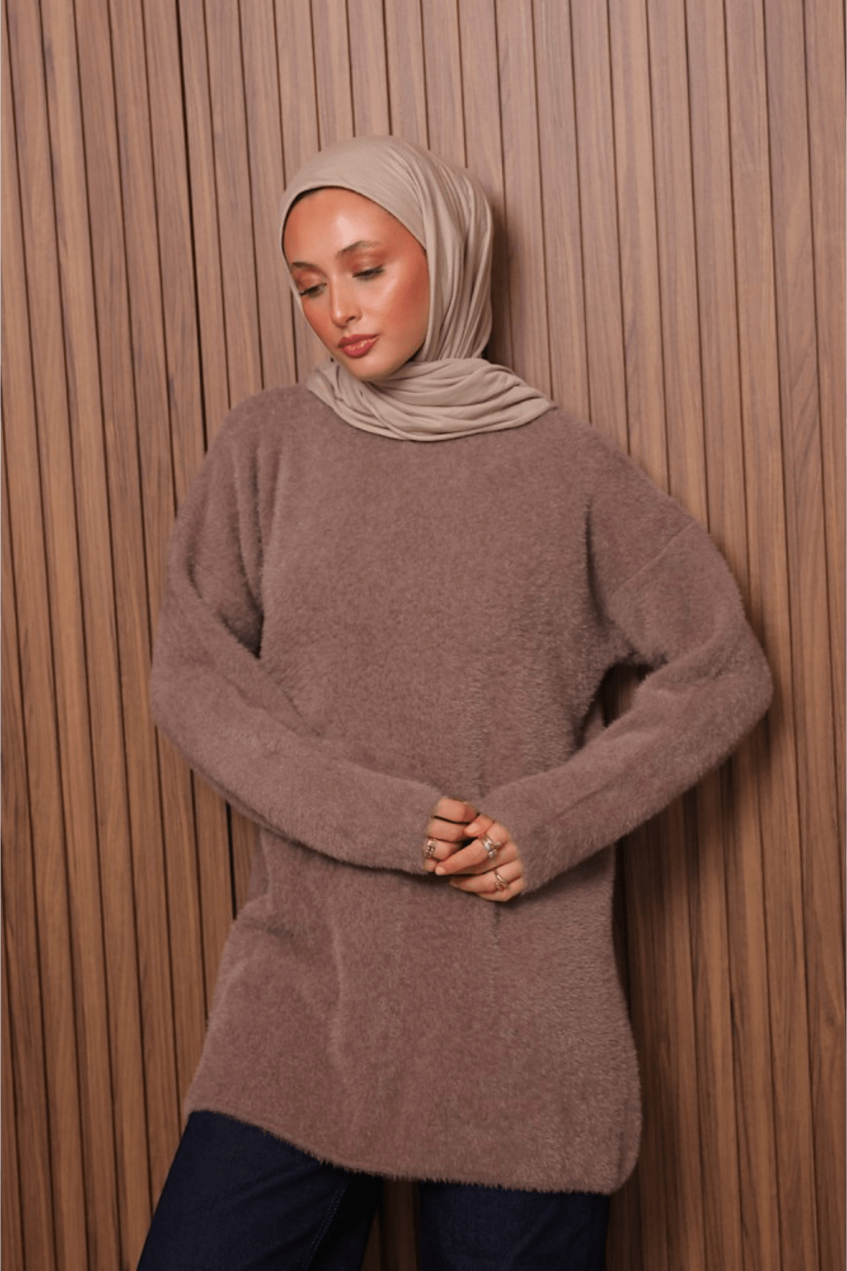 Bisiklet Yaka Angora Tunik - Vizon