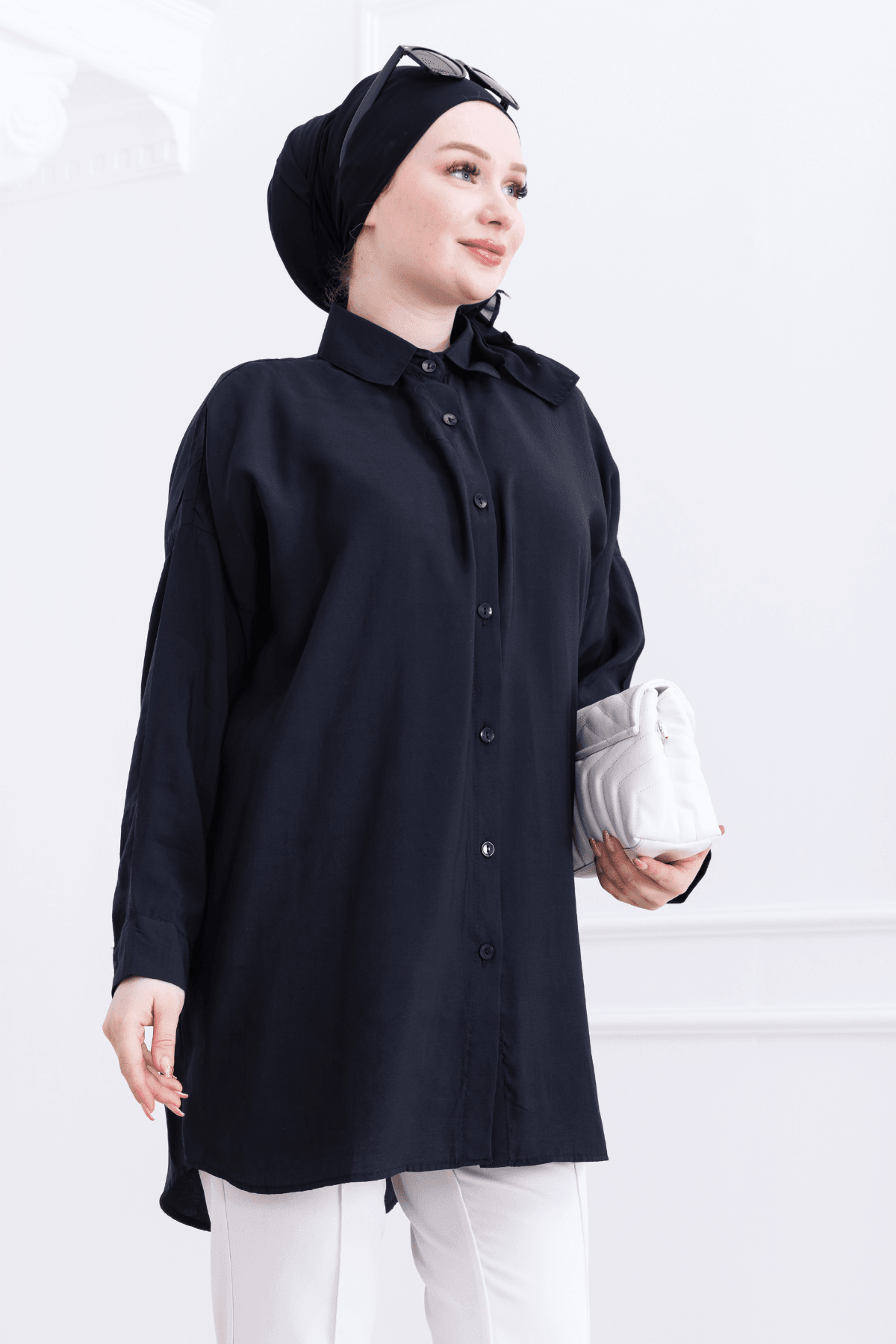 Oversize Modal Kumaş Siyah Gömlek