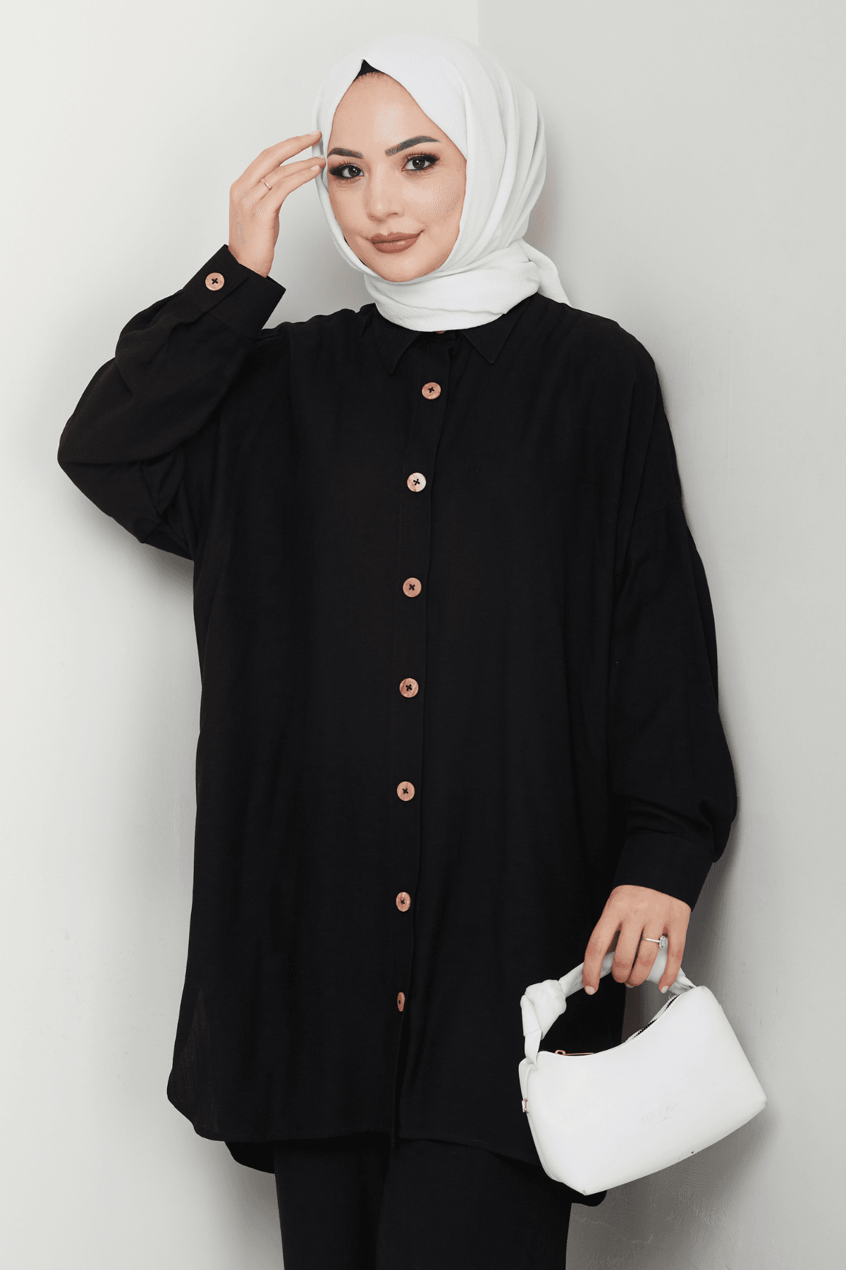 Oversize Keten Tunik - Siyah