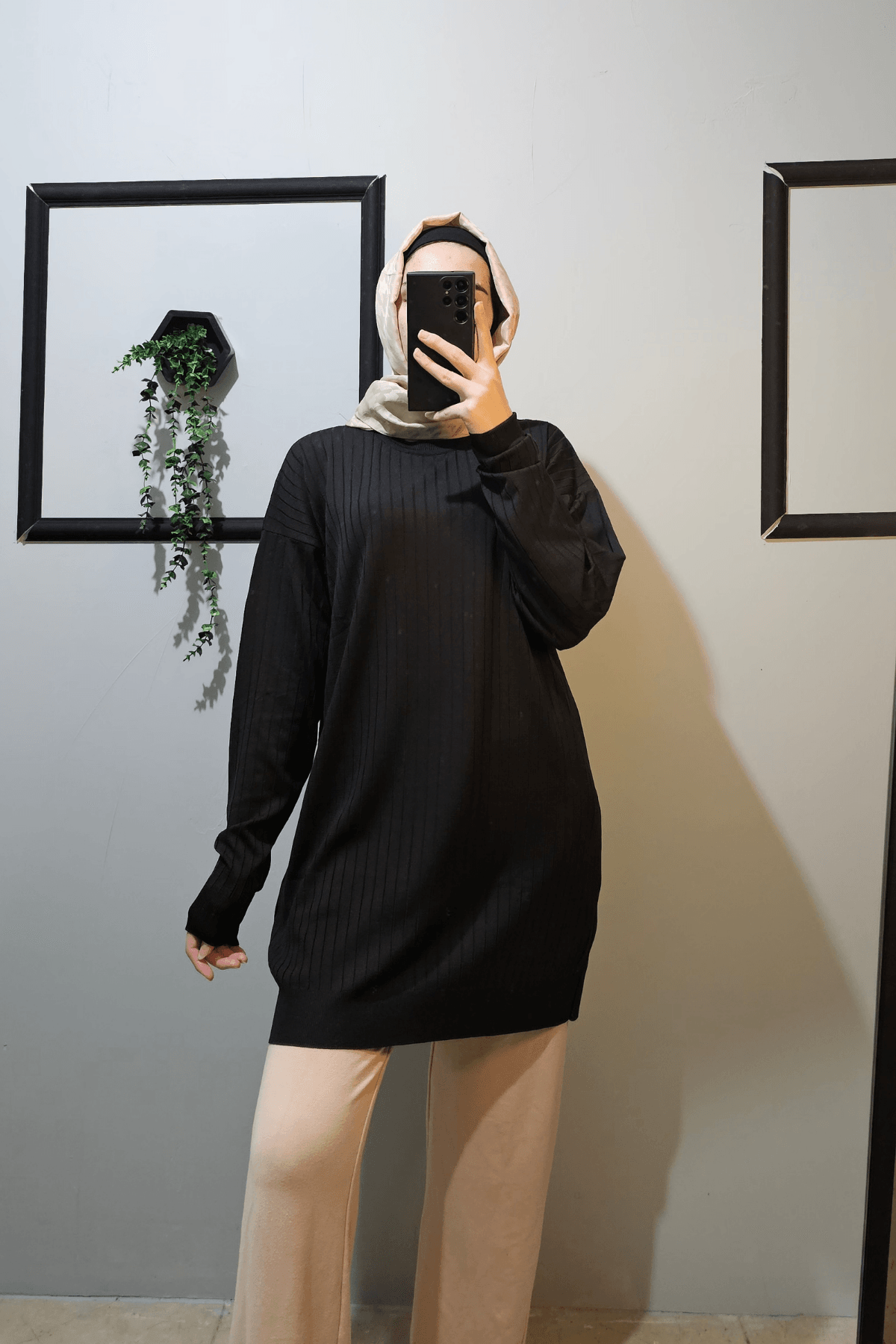 Basic Bisiklet Yaka Fitilli Triko Tunik