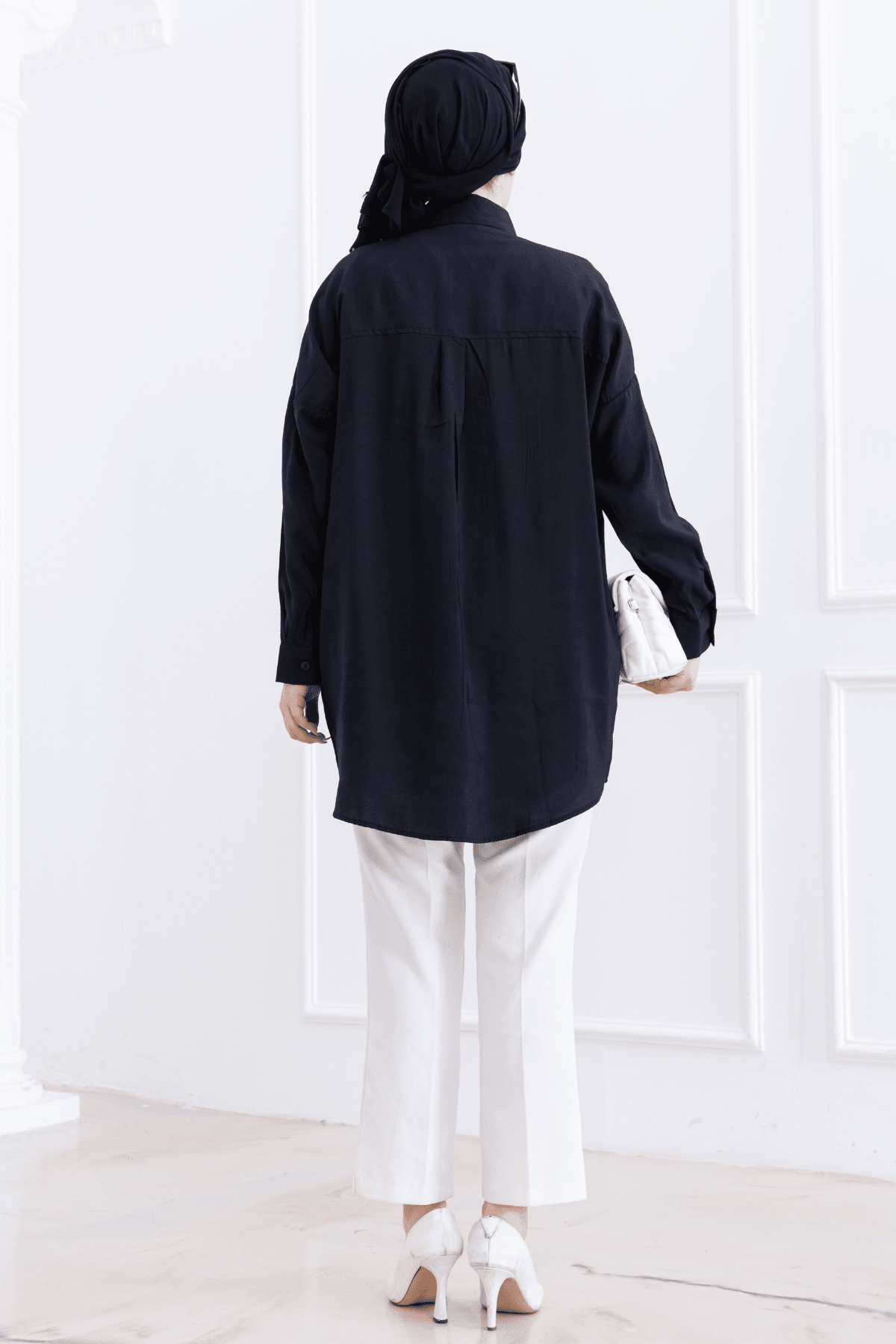 Oversize Modal Kumaş Siyah Gömlek