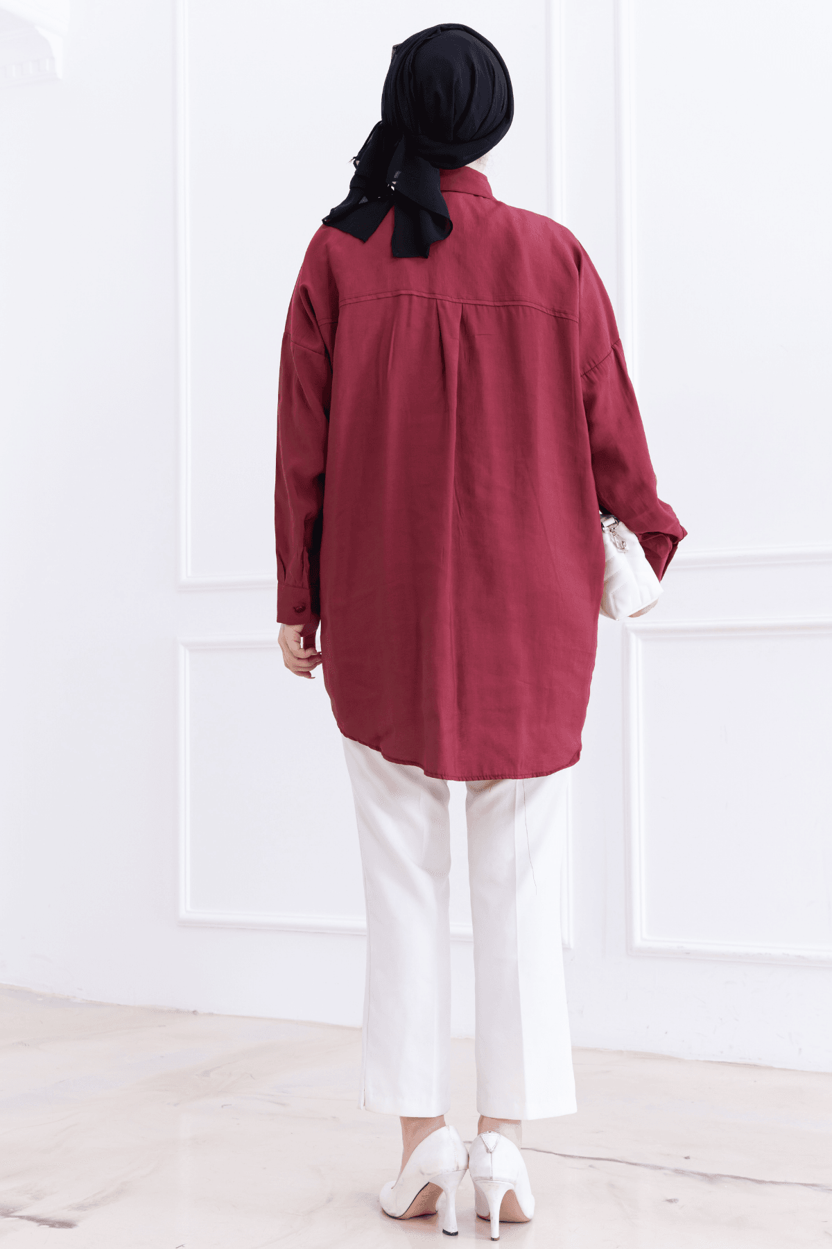 Oversize Modal Kumaş Bordo Gömlek