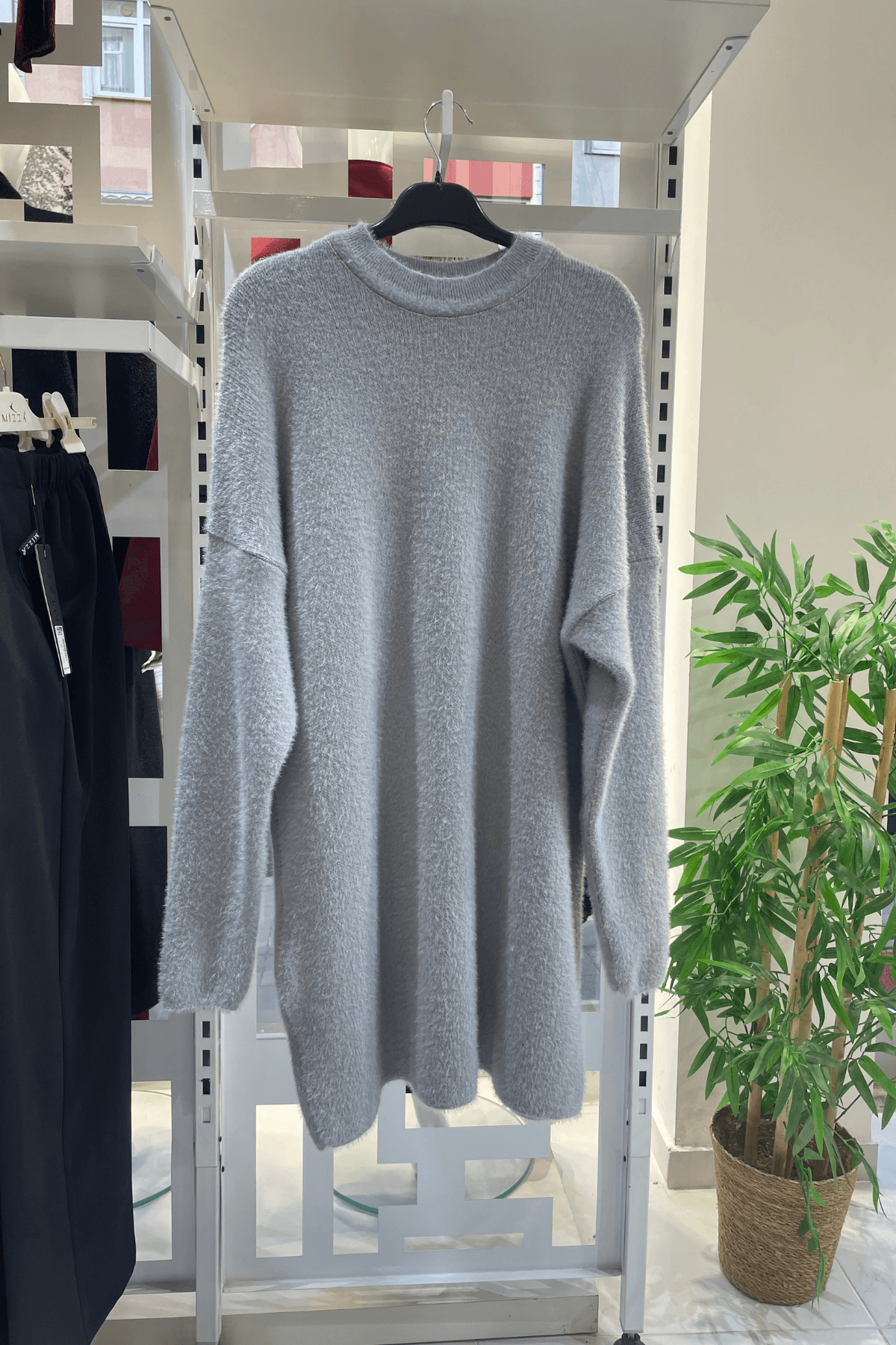 Bisiklet Yaka Angora Tunik - Gri