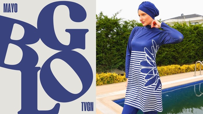 Plajda Şıklık ve Konfor: Armes Yana Çizgili Tam Kapalı Lacivert Tesettür Mayo
