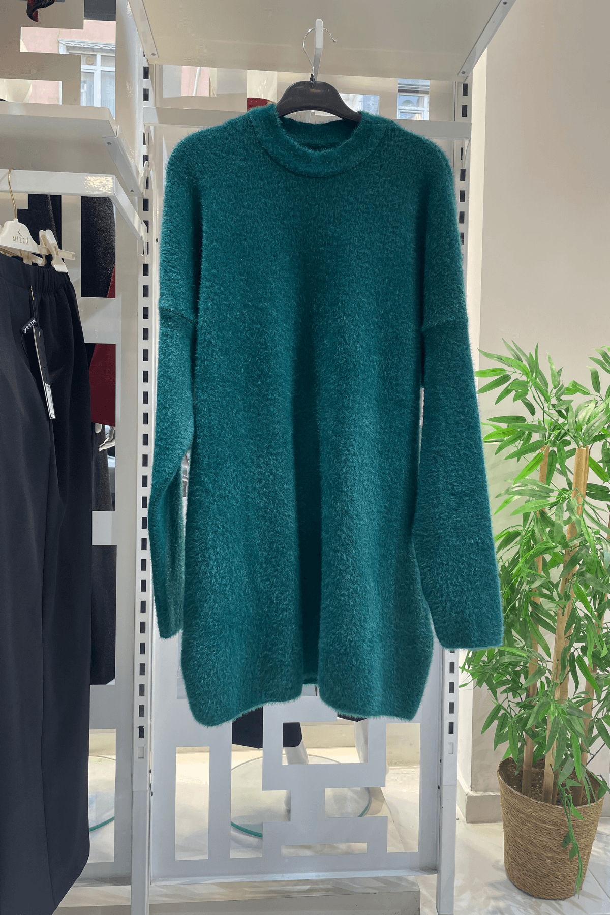 Bisiklet Yaka Angora Tunik - Yeşil