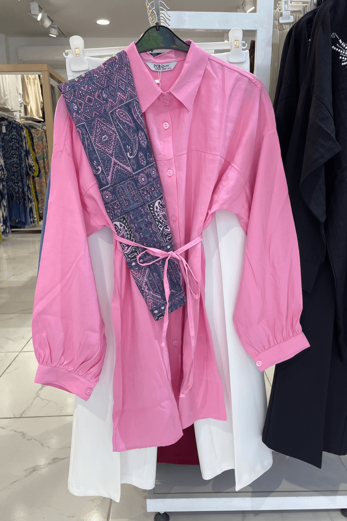 Kuşaklı Balon kol Modal Gömlek - Pembe