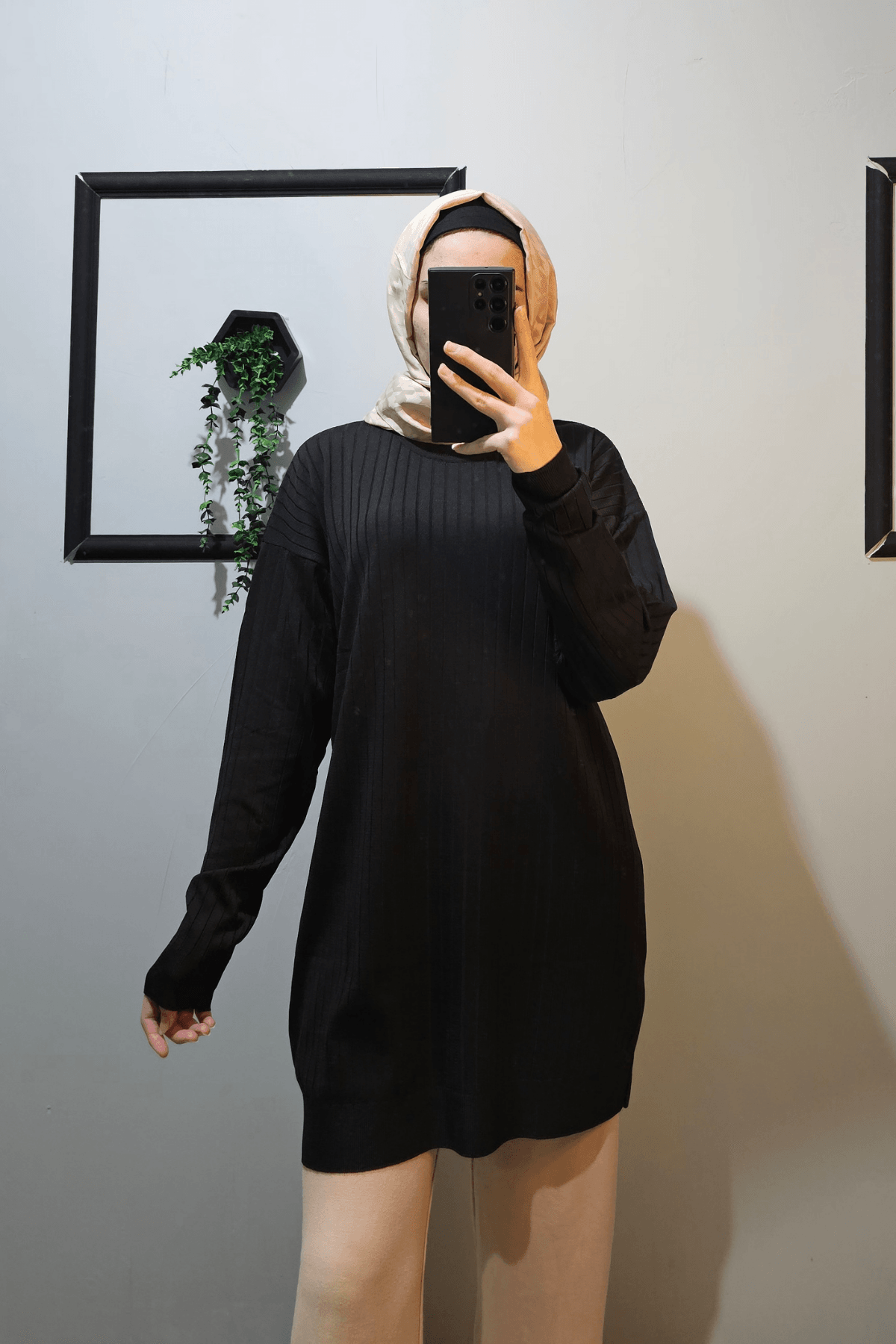 Basic Bisiklet Yaka Fitilli Triko Tunik