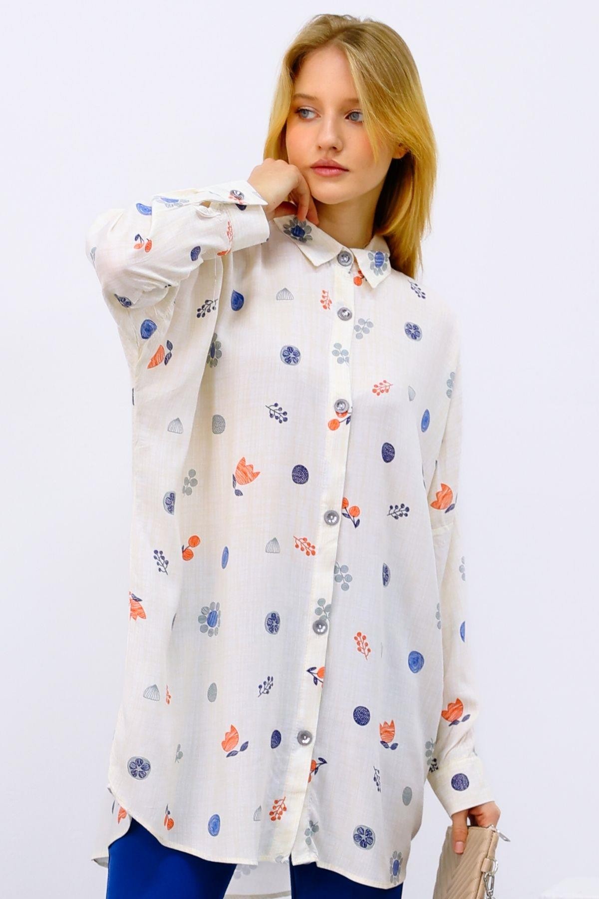 Lale Desen Oversize  Kadın Gömlek