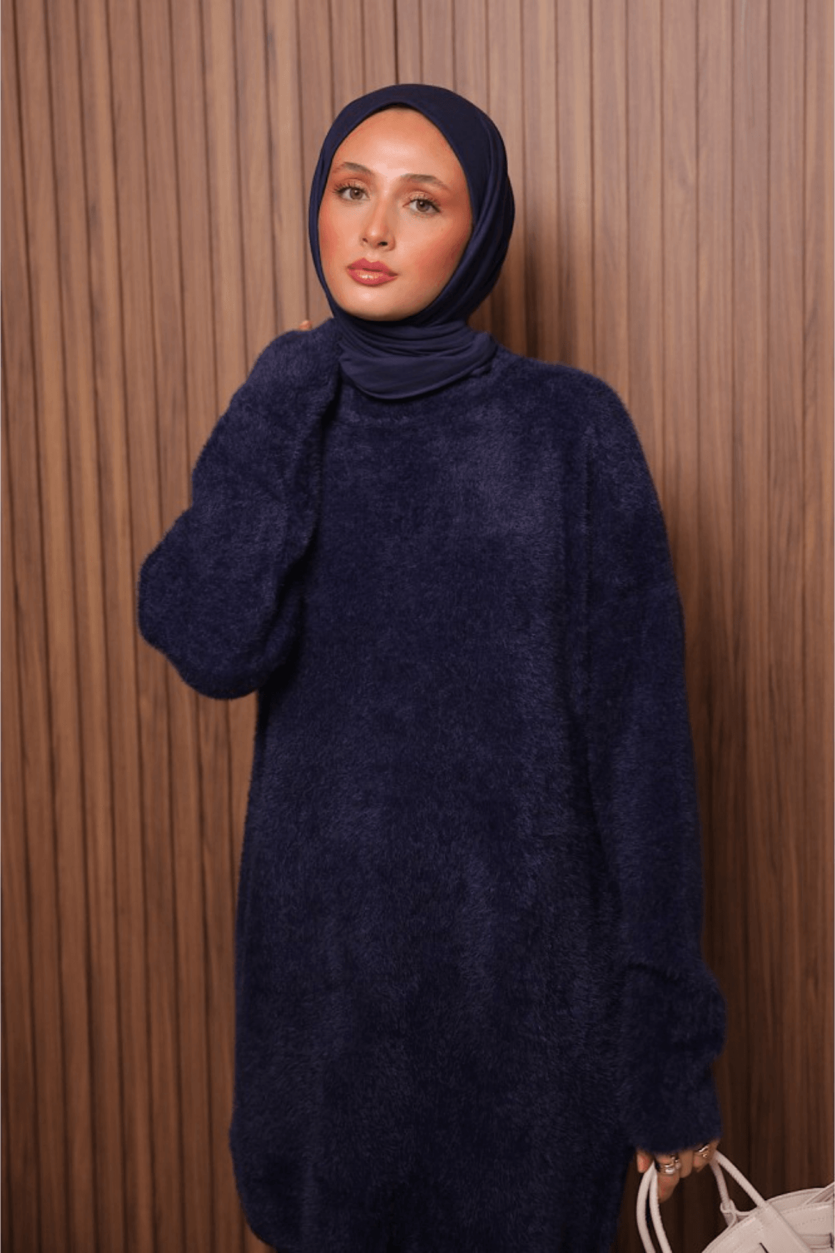 Bisiklet Yaka Angora Tunik - Lacivert