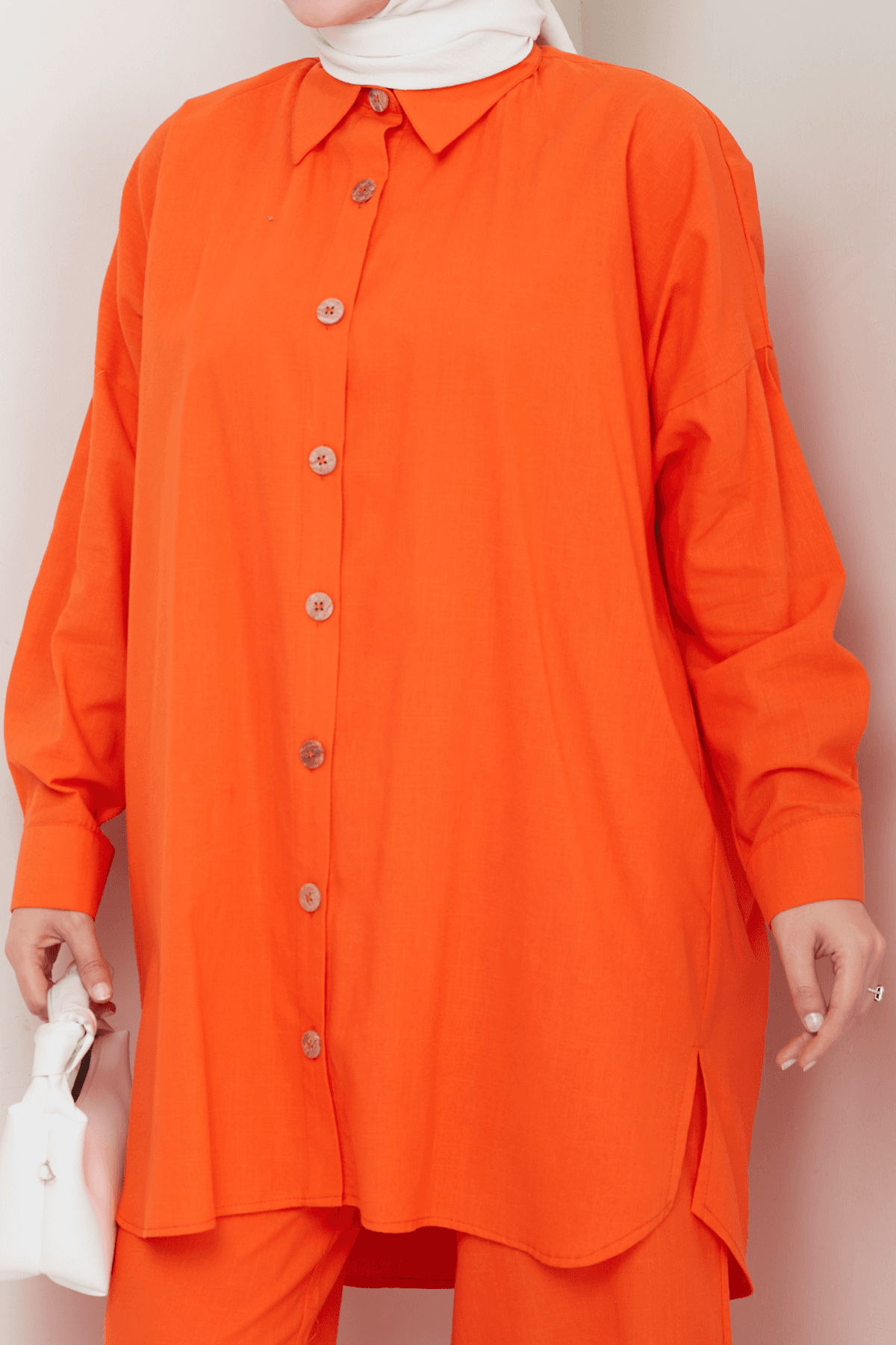 Oversize Keten Tunik - Turuncu