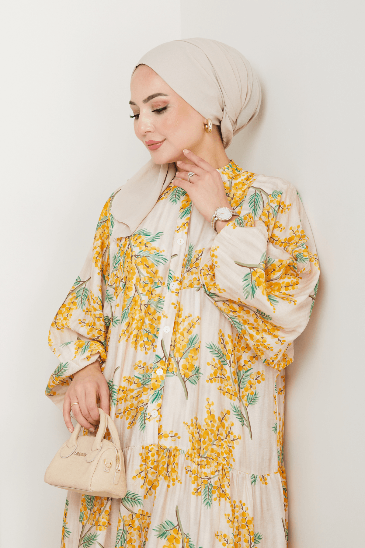 Mango Sarı Çiçekli Elbise
