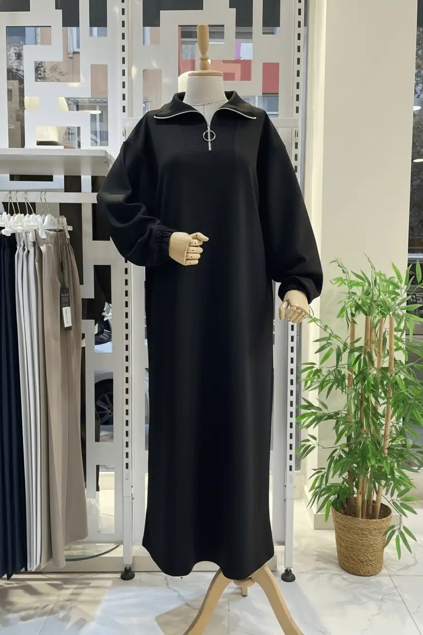 Fermuarlı Oysho Elbise - Siyah