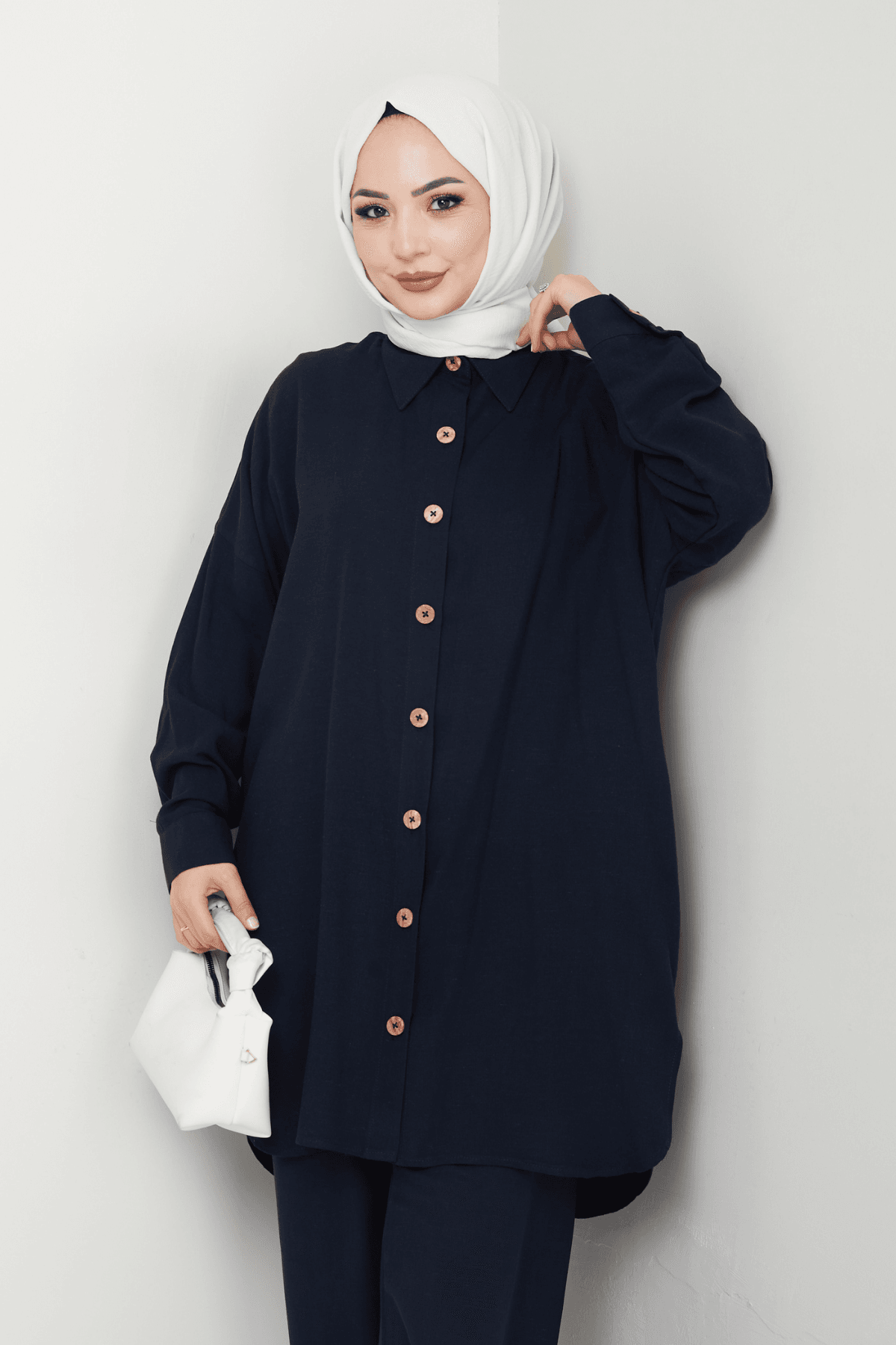 Oversize Keten Tunik - Lacivert