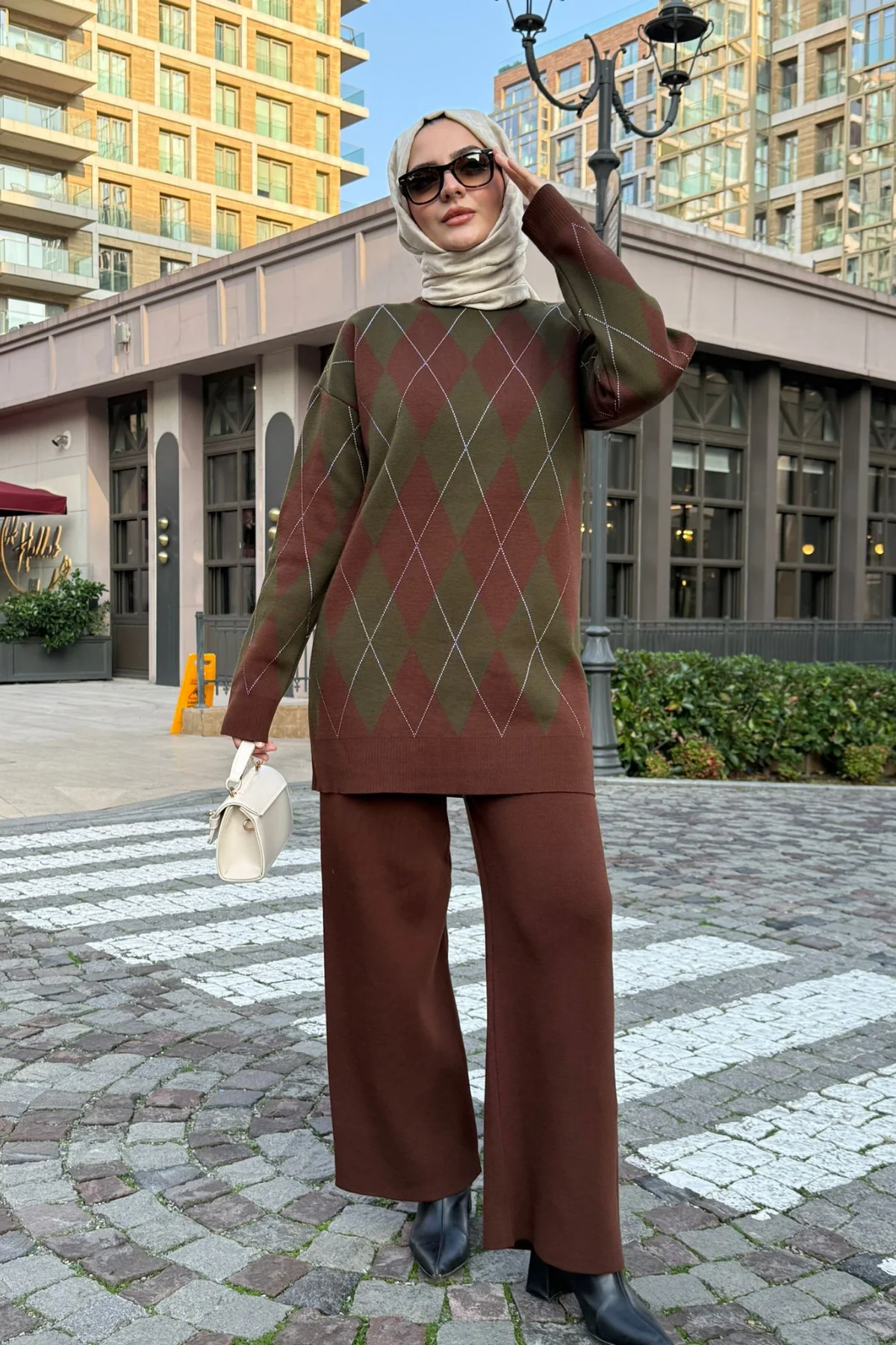 Baklava Desen Triko Takım - Haki