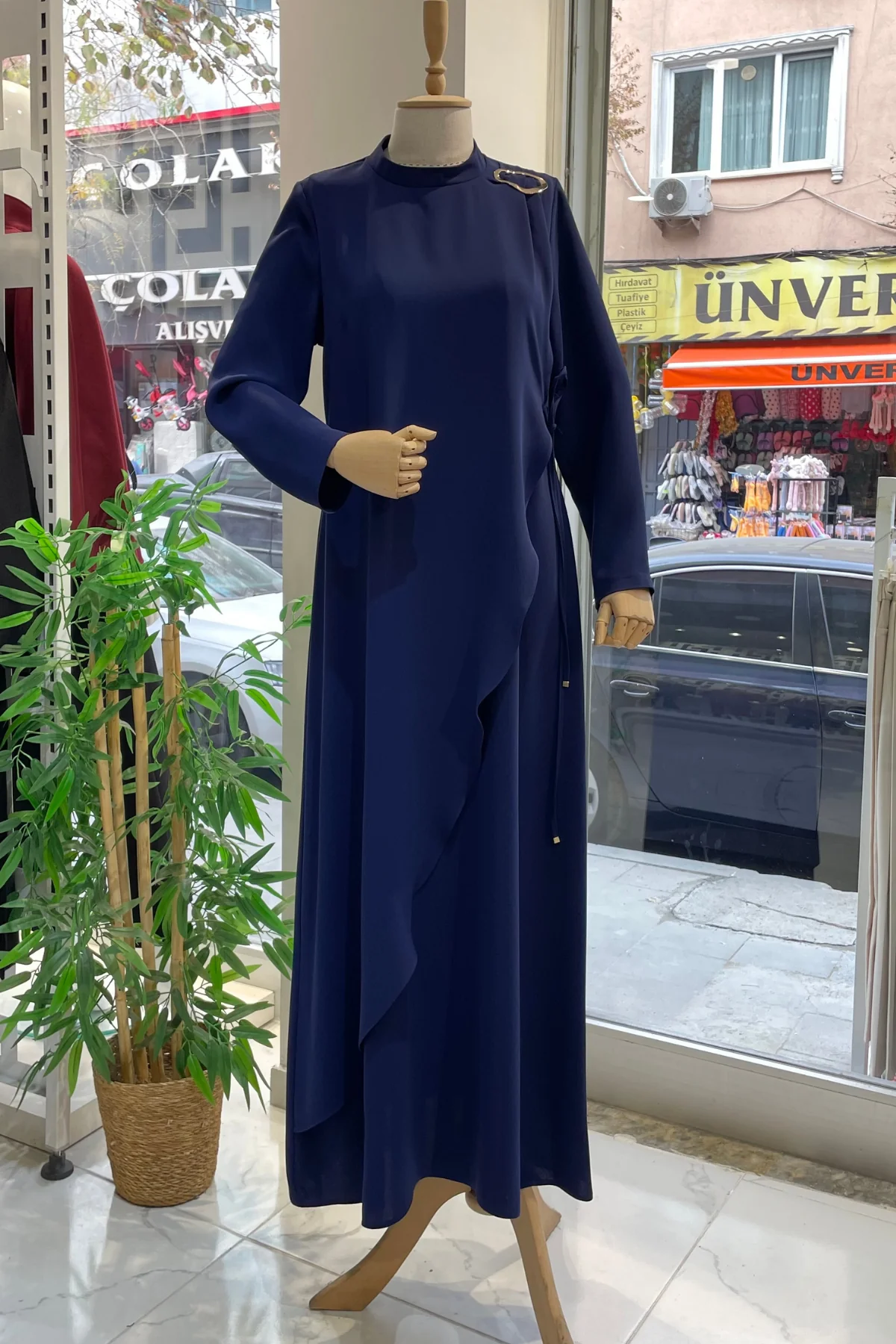 Toka Detaylı Elbise - Lacivert