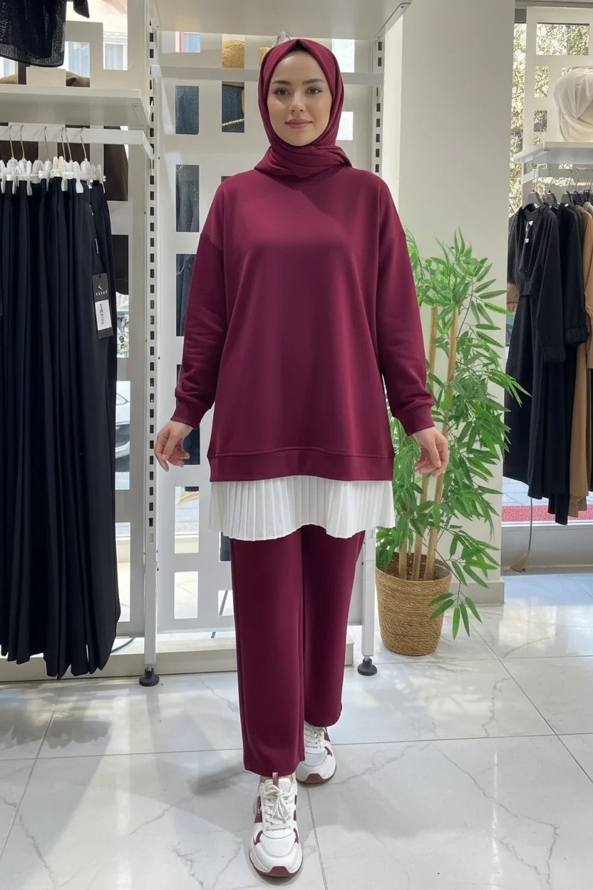 Piliseli İkili Takım - Bordo