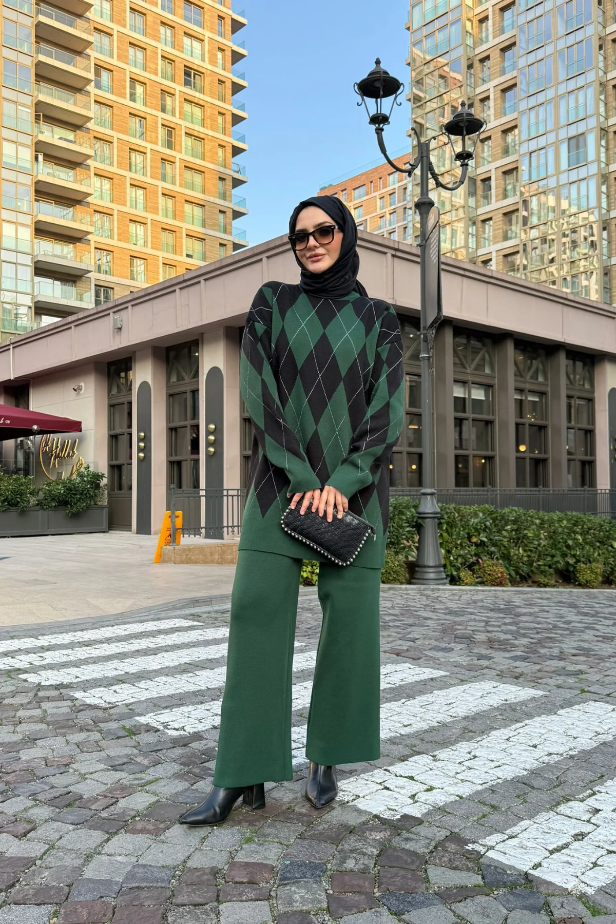 Baklava Desen Triko Takım - Yeşil