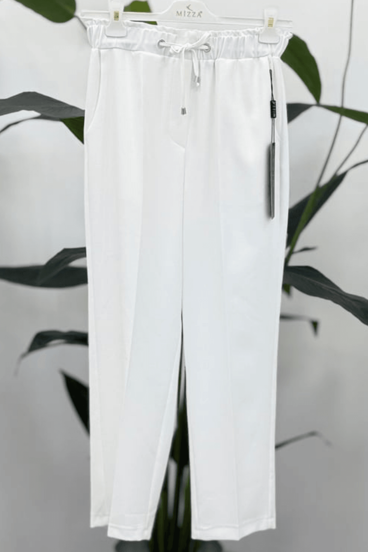 Havuç Kesim Beli Lastikli Pantolon - Beyaz