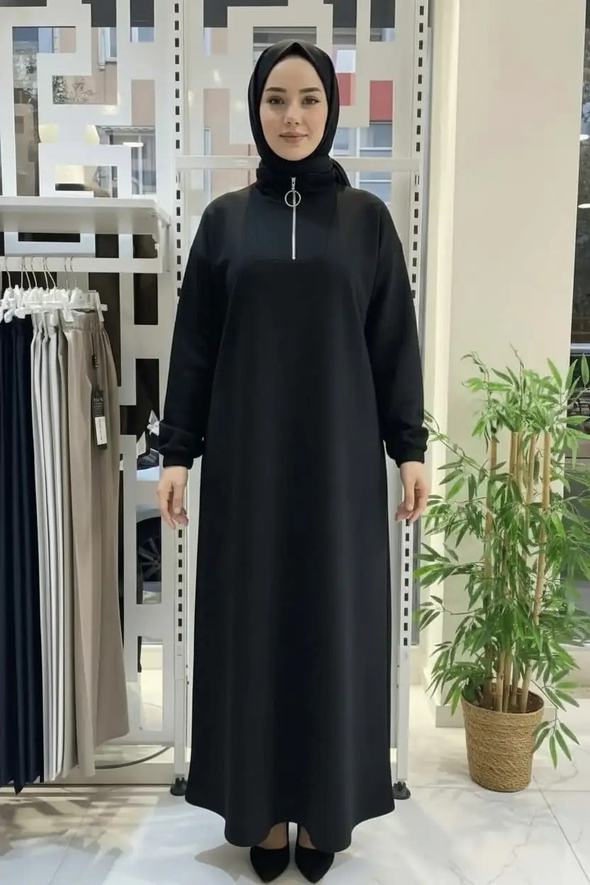 Fermuarlı Oysho Elbise - Siyah