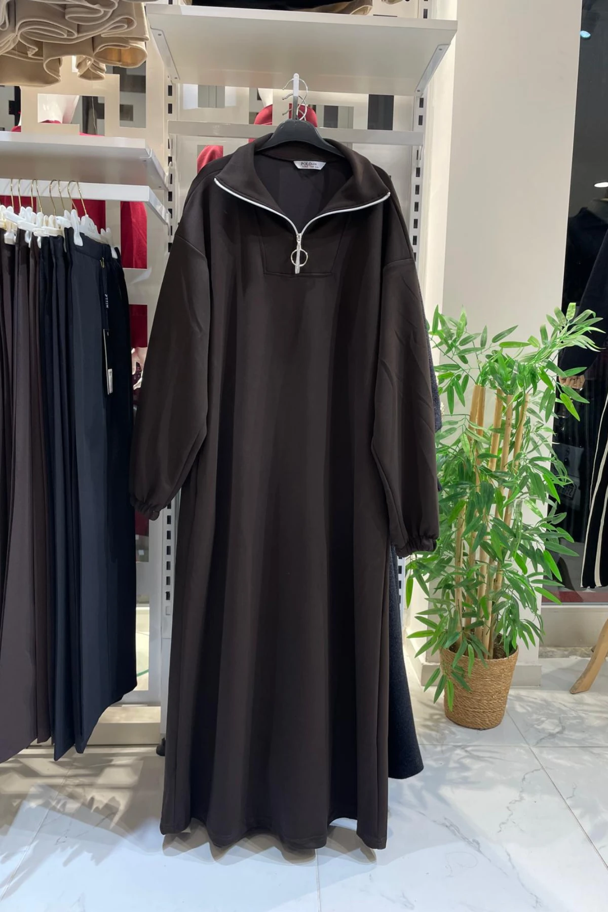 Fermuarlı Oysho Elbise - Kahve