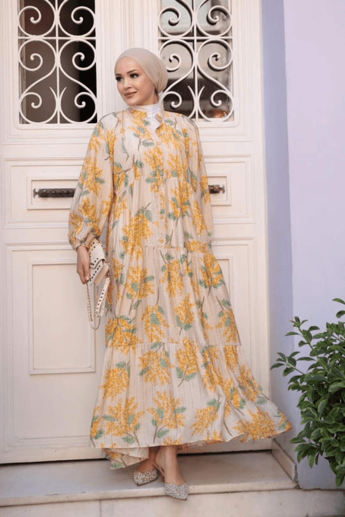 Mango Sarı Çiçekli Elbise
