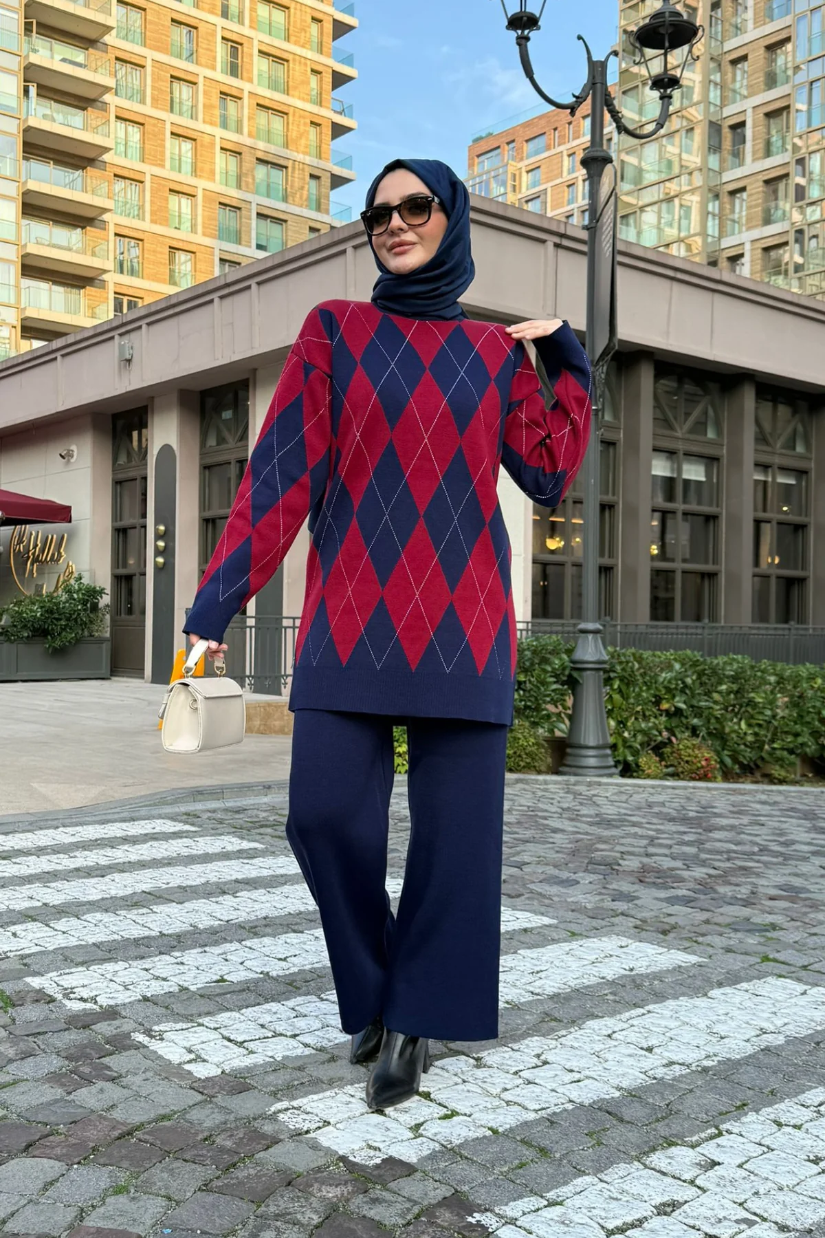 Baklava Desen Triko Takım - Lacivert