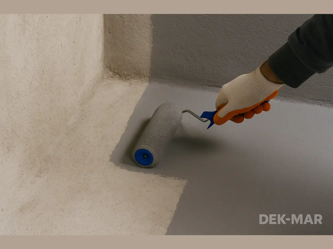 Tam elastik çimento esaslı su yalıtımı uygulama sahnesi – rulo ile yüzeye uygulama – Dek-Mar 