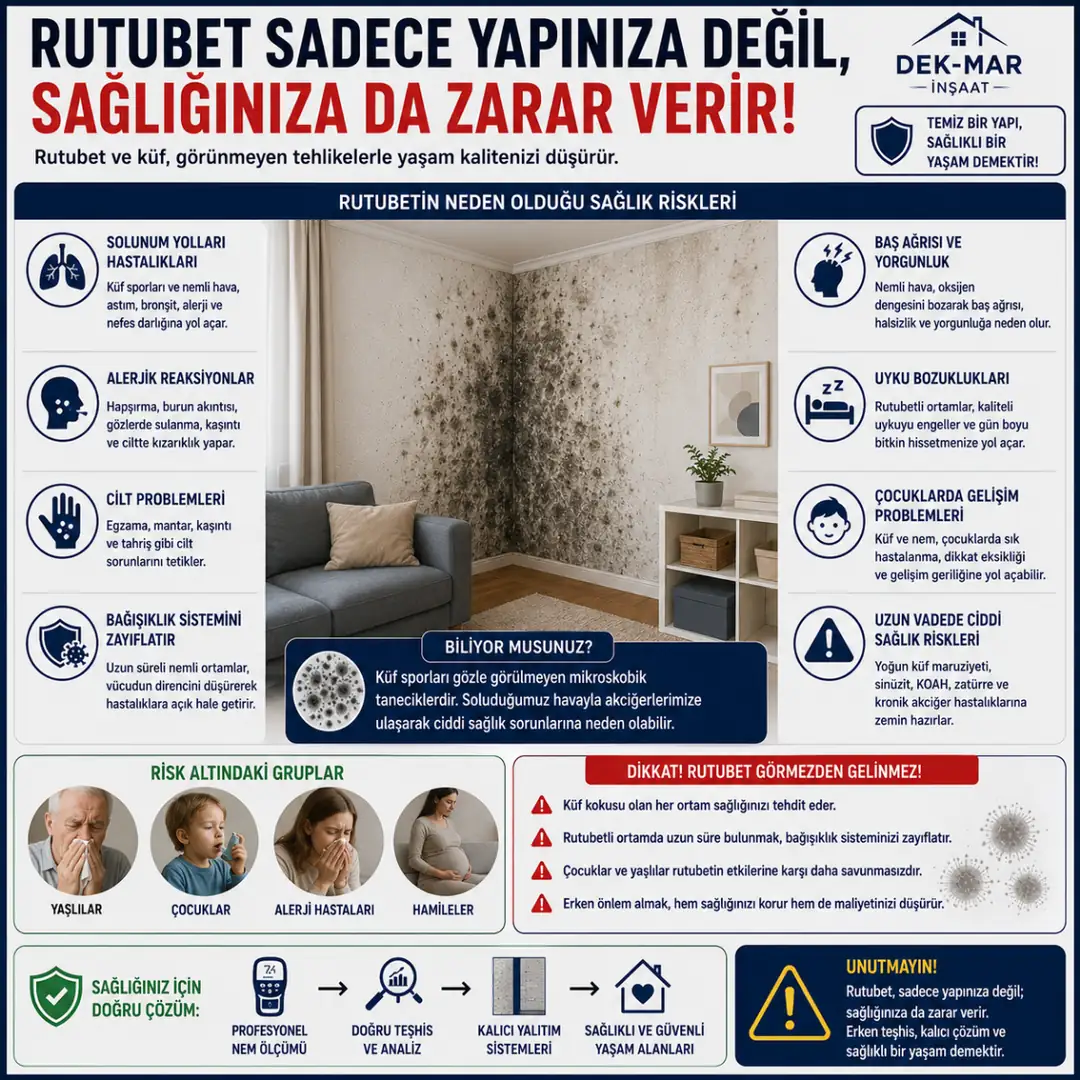 Rutubetin oluşturduğu küf nedeniyle sağlık risklerini anlatan teknik görsel
