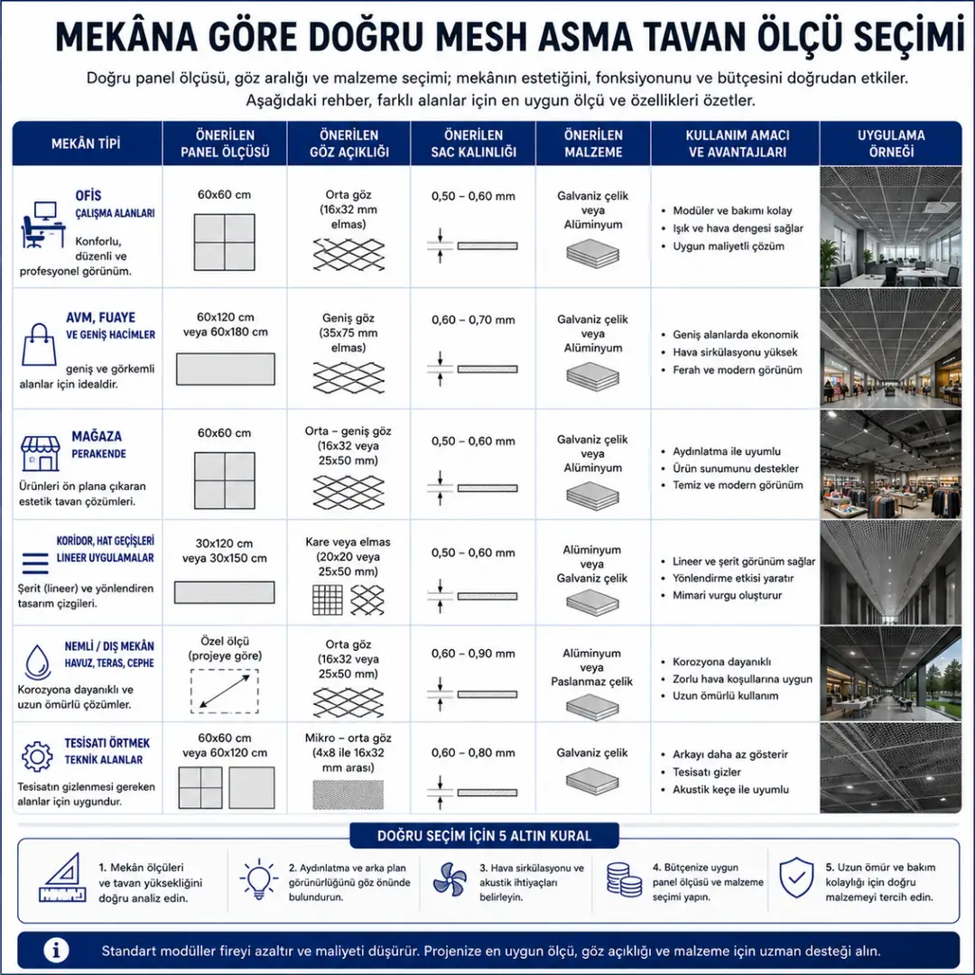 Mekâna göre mesh asma tavan ölçüsü seçimi&nbsp;