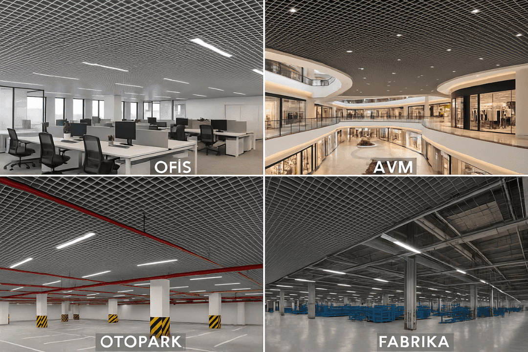 Petek tavan kullanım alanları – farklı mekan örnekleri. 